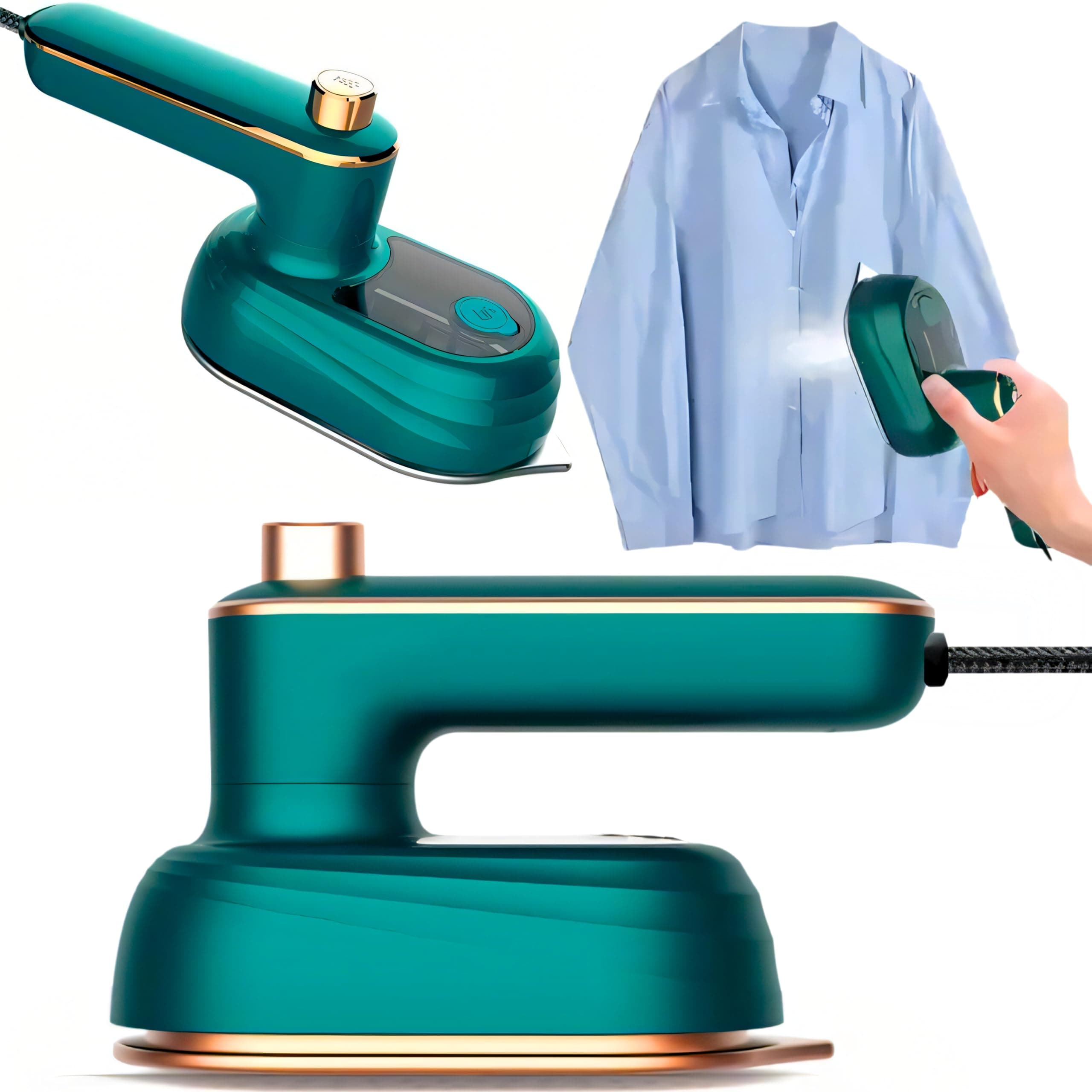 Mini Iron for Clothes, Travel Iron - Portable Handheld 360° Rotatable Steam Iron for Dry & Wet Ironing, Compact Heat Press, Fast Heating, Ideal for Home & Travel - Green, 50ml Water Tank