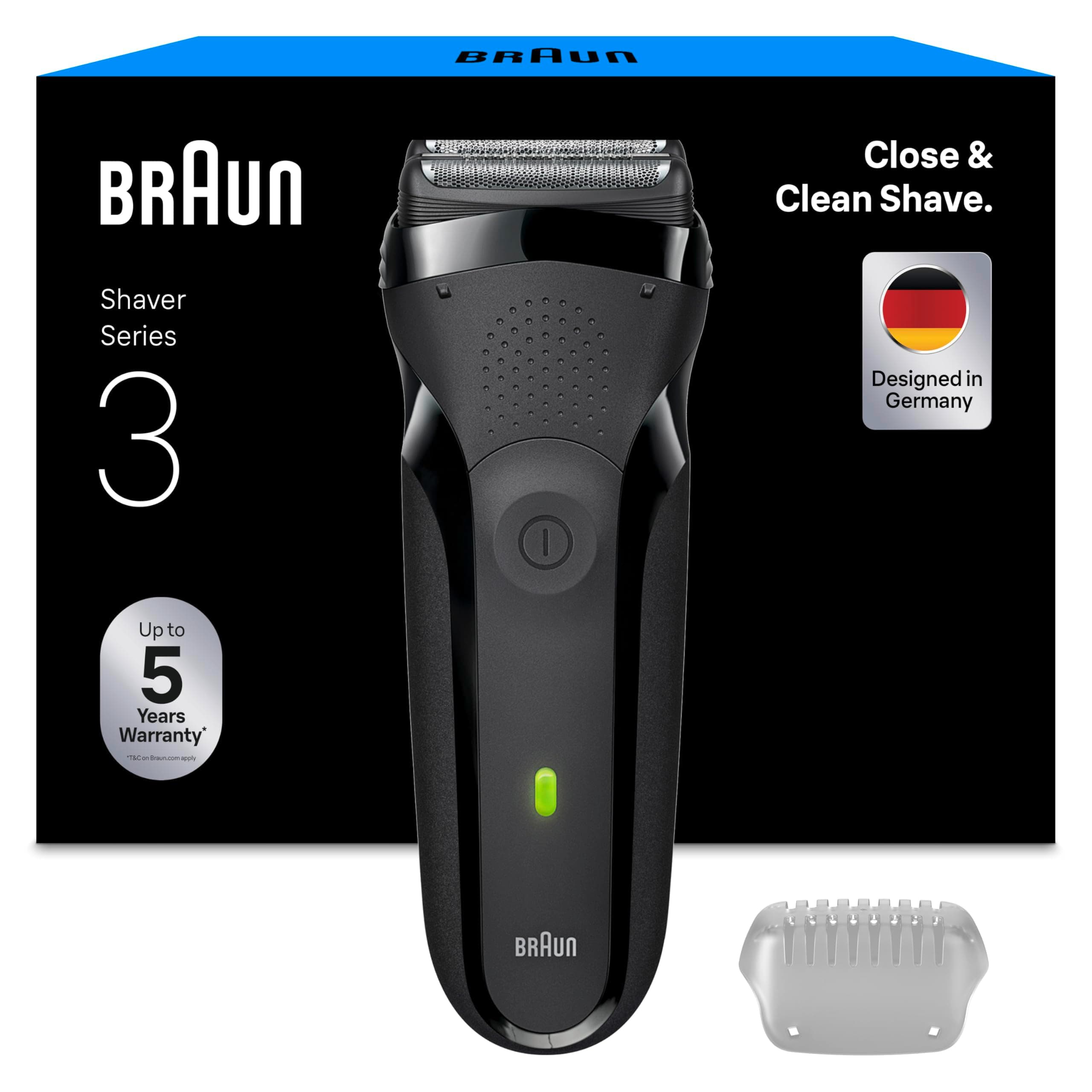 Braun Series 3 Electric Shaver for Men, Electric Razor for Men, UK 2 Pin Plug, 300, Black Razor