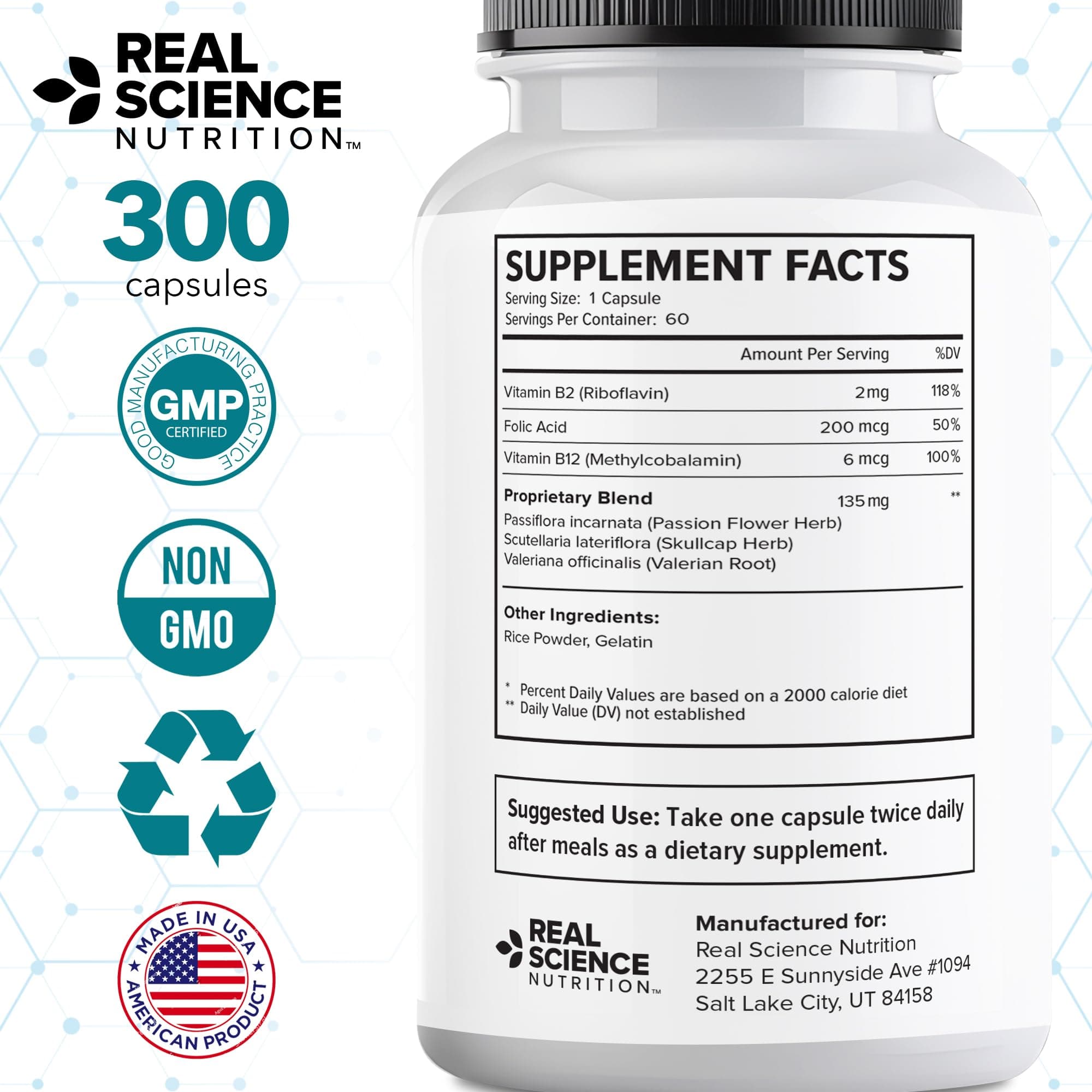 Tremanol Natural Aid Herbal Supplement – Includes Vitamin B2 & B12, Passionflower & Skullcap – 60 Caps (Pack of 5) – Made in USA