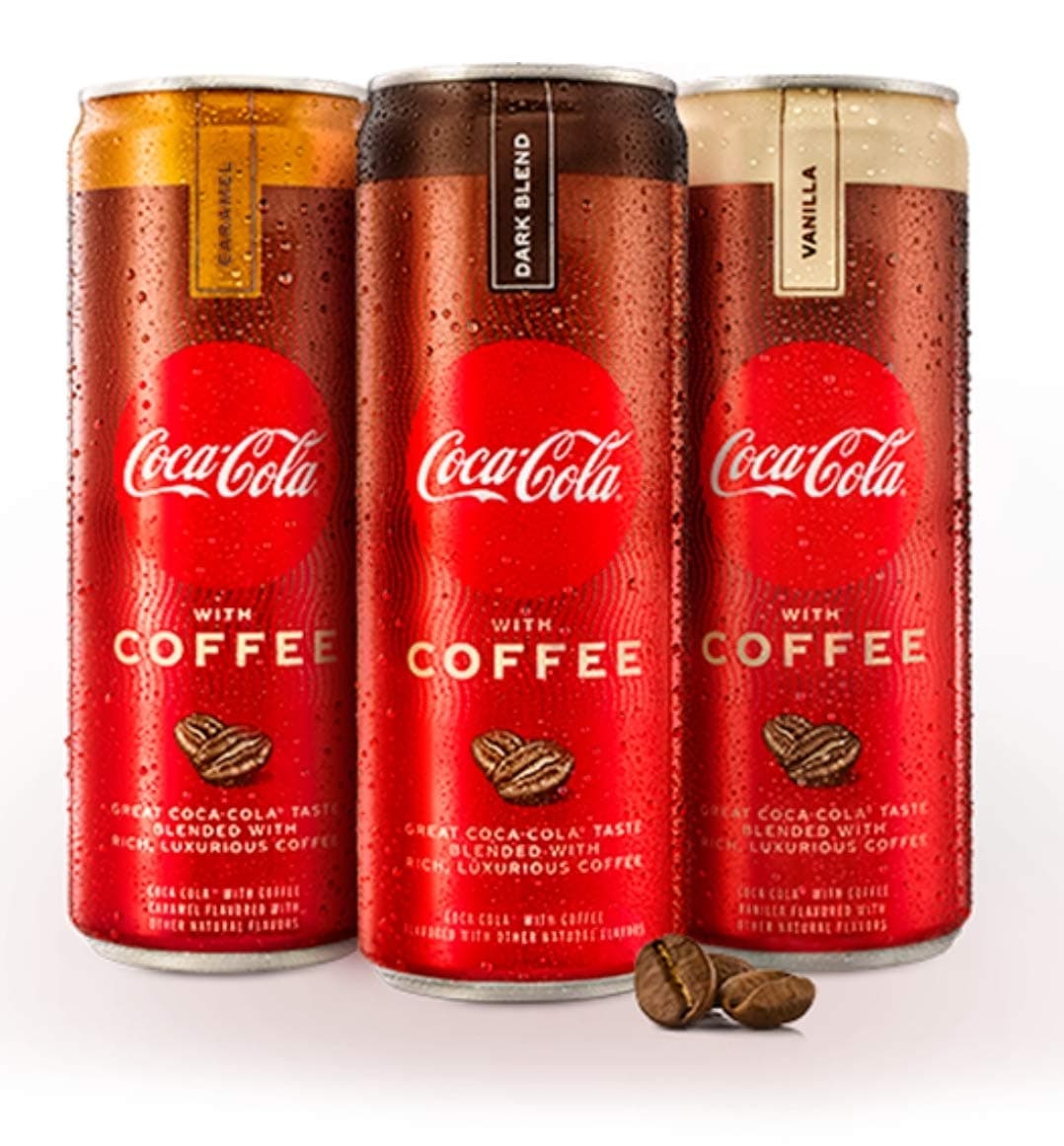 coca cola with coffee variety pack, 4 Caramel, 4 Vanilla, 4 Dark blend, 12 fl oz , 12 cans , total 144 fl oz