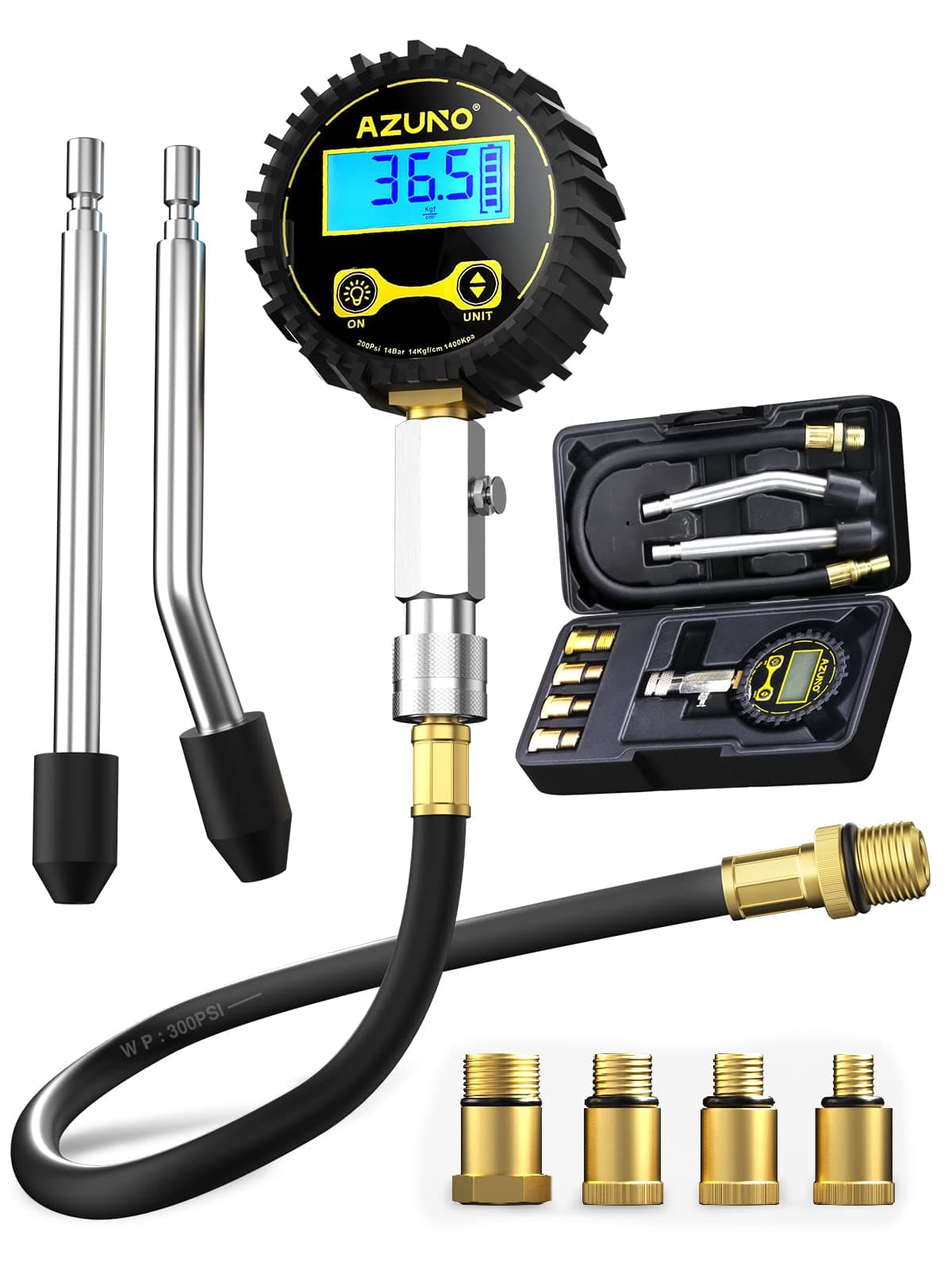 - AZUNO Compression Tester Automotive, Digital Compression Gauge 200 PSI for Petrol Engine Cylinder Compression Tester Kit with Adapter & Hose