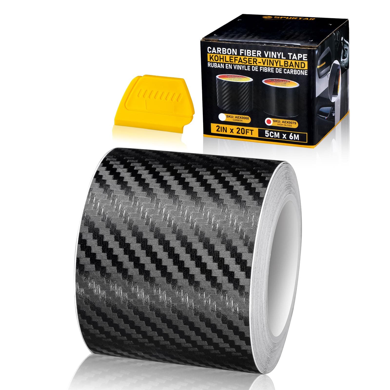 Spurtar Carbon Fiber Vinyl Tape, 5 cm x 6M (2 Inch x 20ft) Universal Chrome Black Dry Carbon Fiber Detailing Tape Overlay Wrap Roll DIY 3D Carbon Car Door Edge Guard Protective Anti-Scratch Sticker
