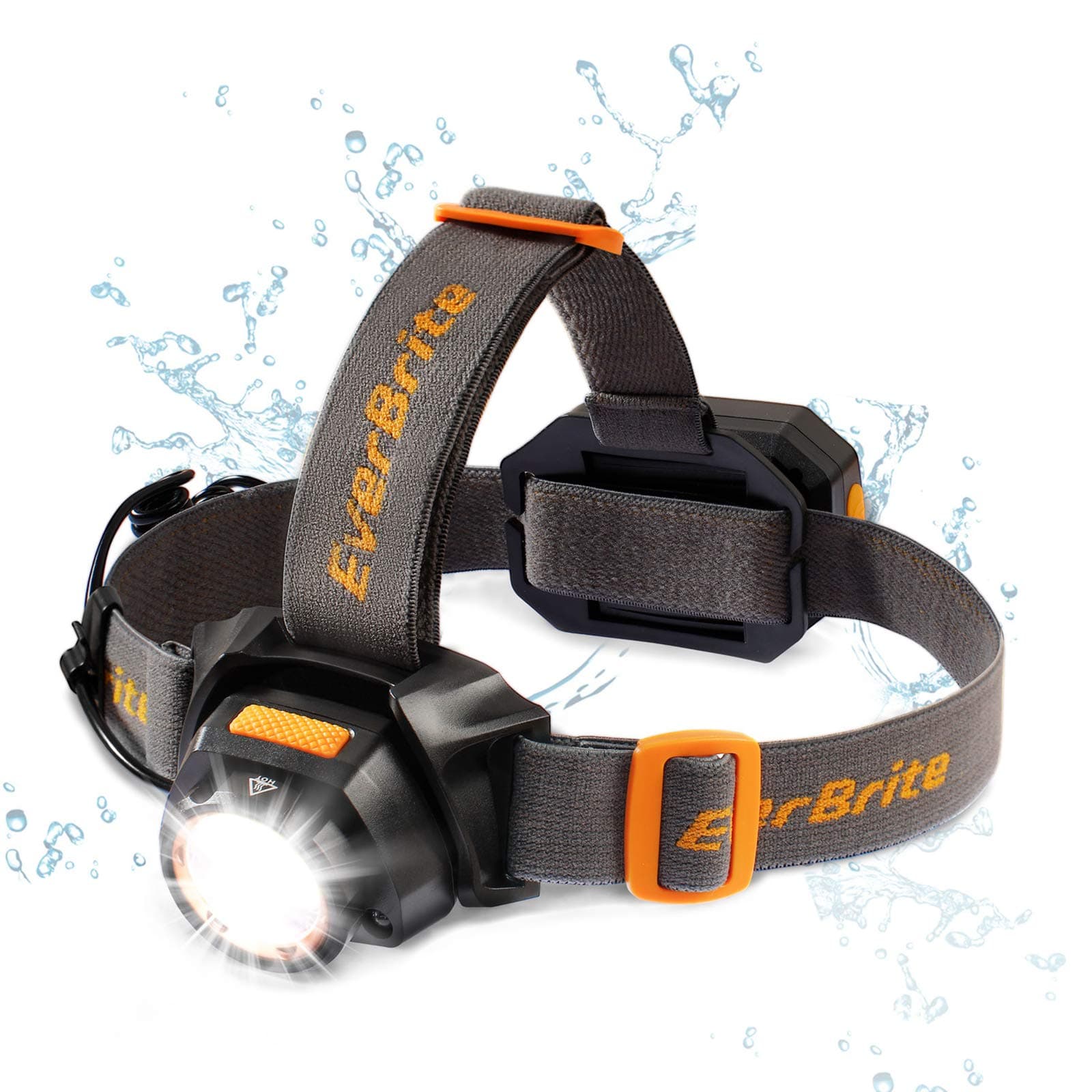 EverBrite Rechargeable Headlamp, 300 Lumen Zoomable Super Bright Headlight with White & Red LEDs and Detachable White & Red Taillight, Water Resistant IPX4, 10 Lighting Modes Head Torch