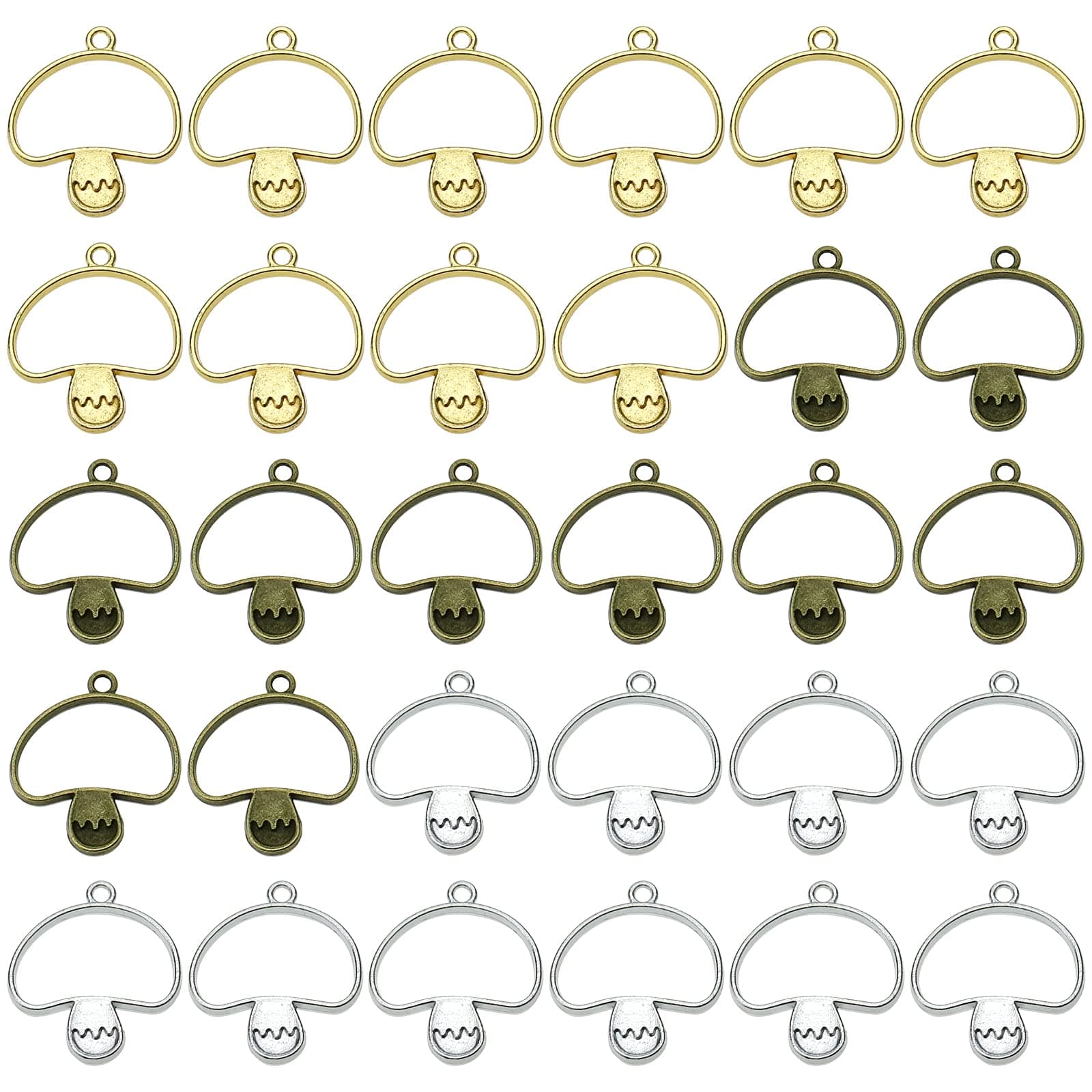 30 Pcs Mushroom Open Back Bezel Hollow Pendant Frame Blanks for Resin Jewelry Making Accessories