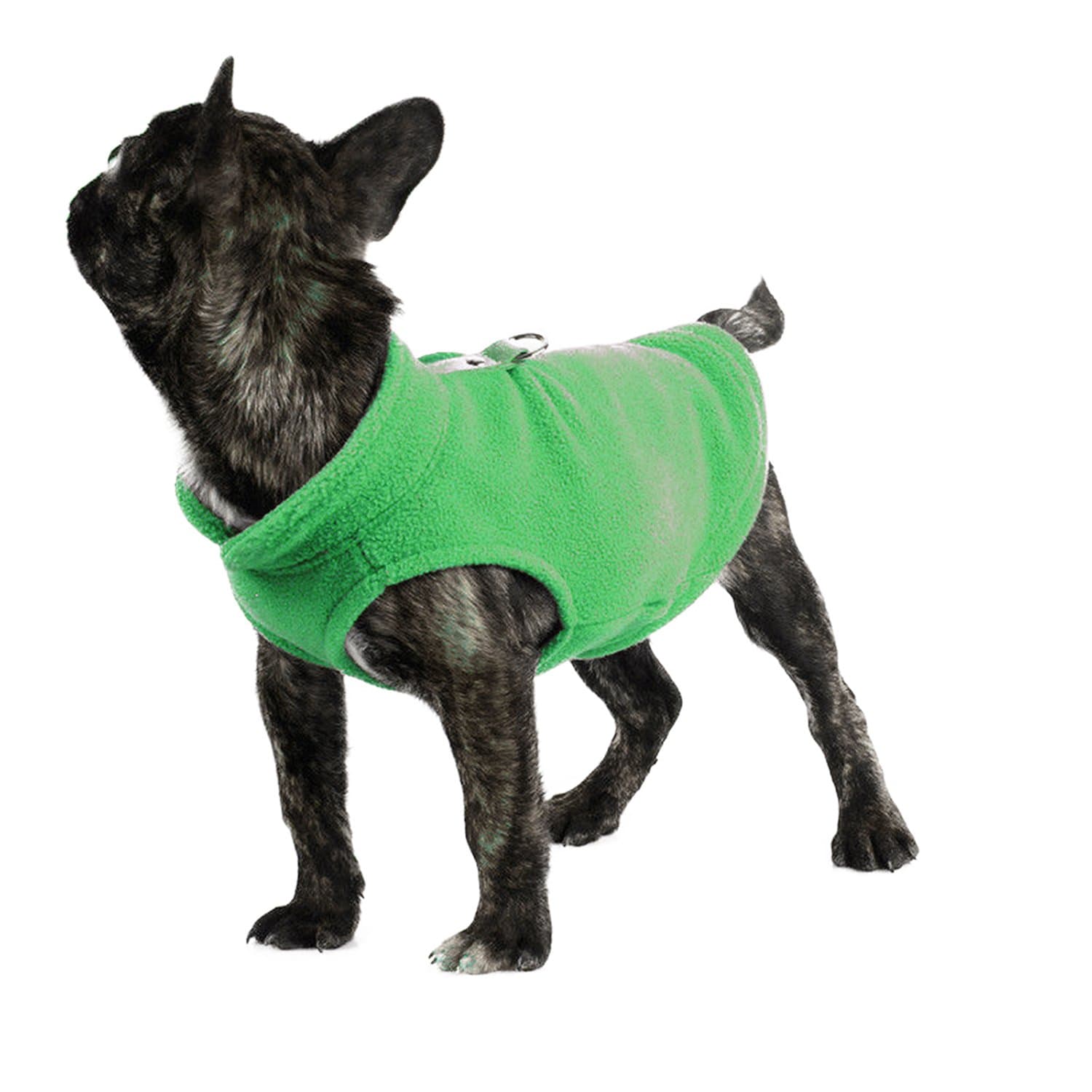 WIFORNT Pet Dogs Cloth Fleece Cold Weather Coats Solid Color Dogs Vest Jacket Dogs Harness for Small Medium Dogs Sweater (L, Green)