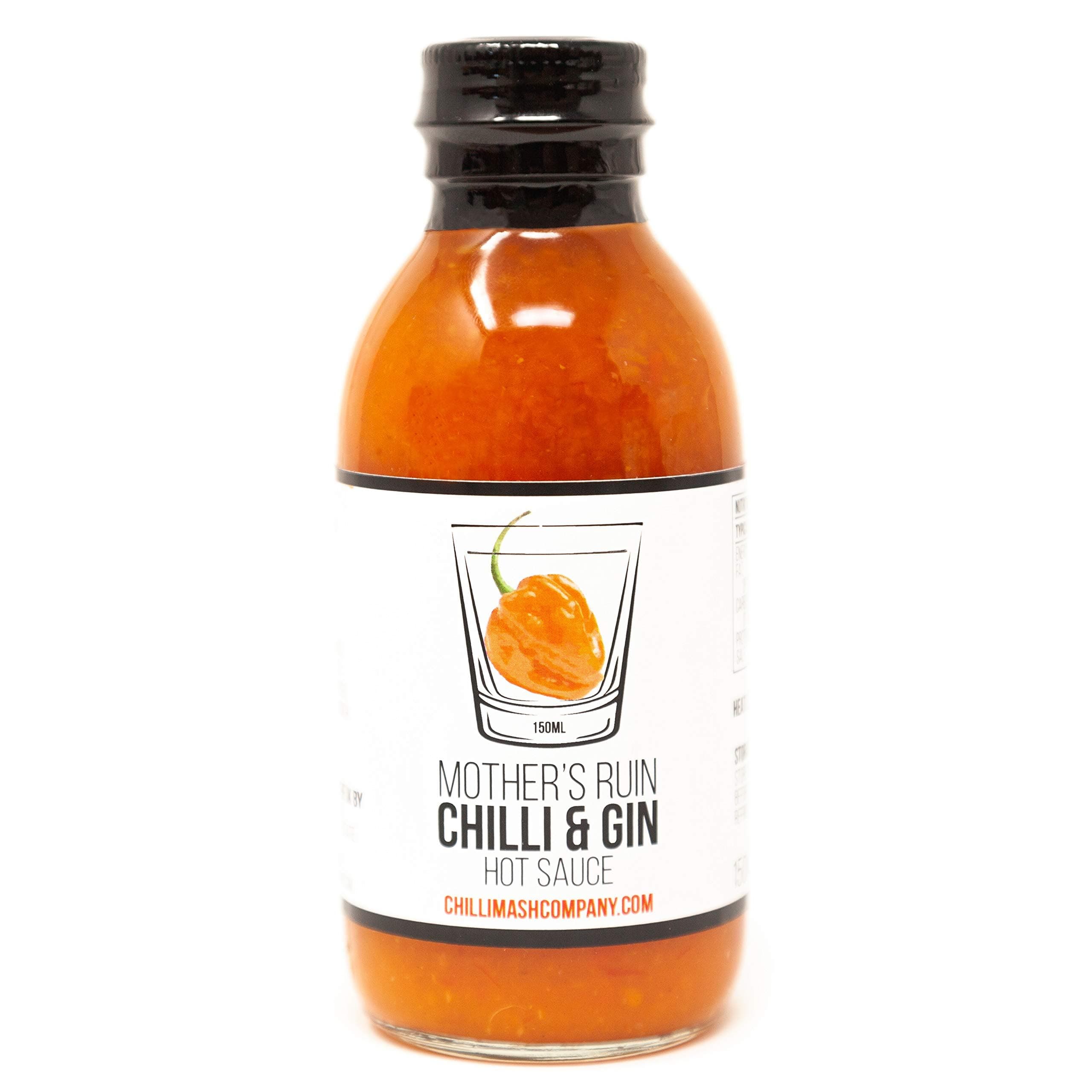 Mother's Ruin Gin & Chilli Hot Sauce | Chilli Mash Company | 150ml | British Made with Natural Ingredients | African Inspired | Vegan & Vegetarian Friendly Fermented Gin Gifts and Scotch Bonnet