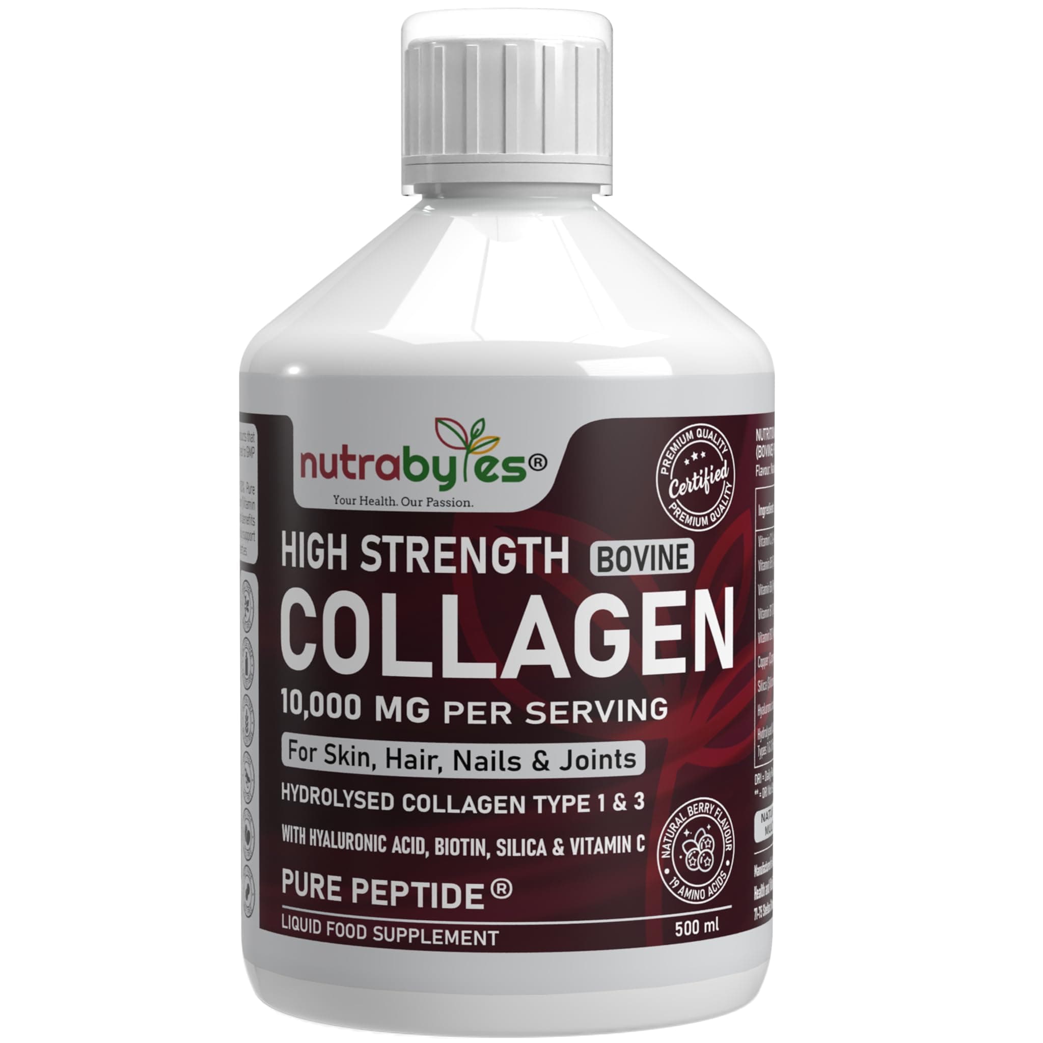 Collagen Liquid 10,000mg | Hydrolysed Peptides | Hyaluronic Acid, Biotin, Silica, Vitamin C & B12 | Skin, Hair, Nails & Joints | Grass Fed Bovine | for Women & Men