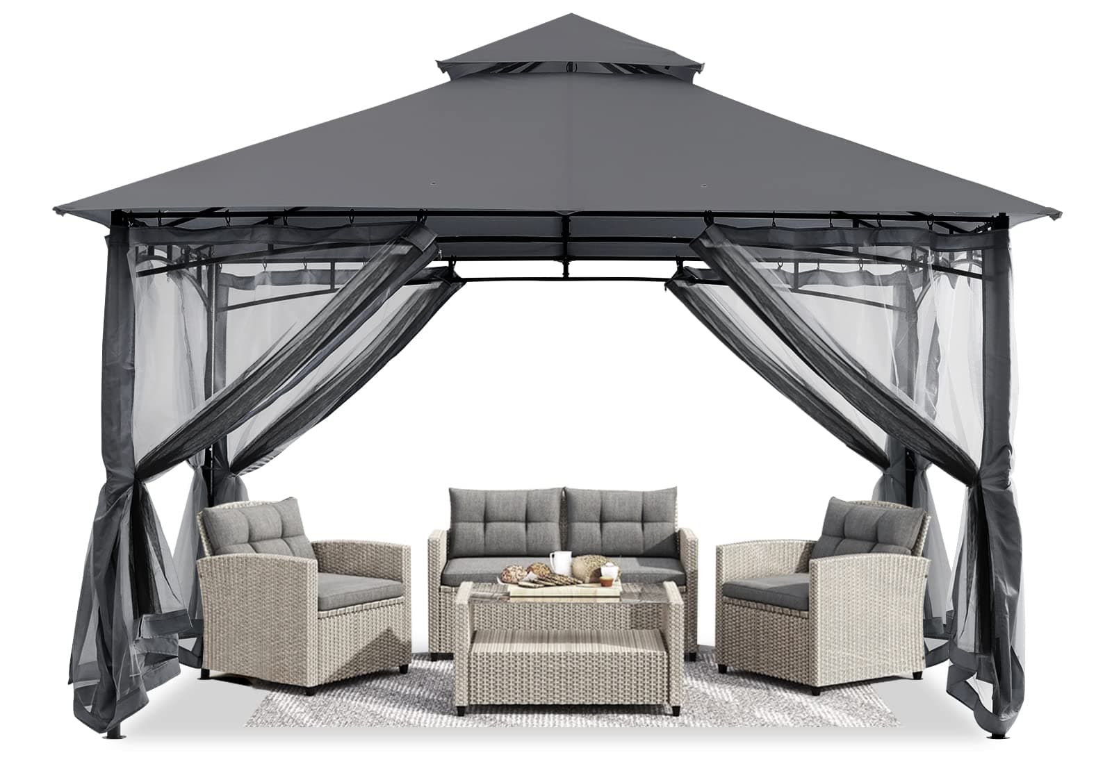 ABCCANOPY Outdoor Patio Gazebo 9x9 - Double Roof Canopy with Mosquito Netting for Backyard, Deck, Garden, Lawn, Dark Gray