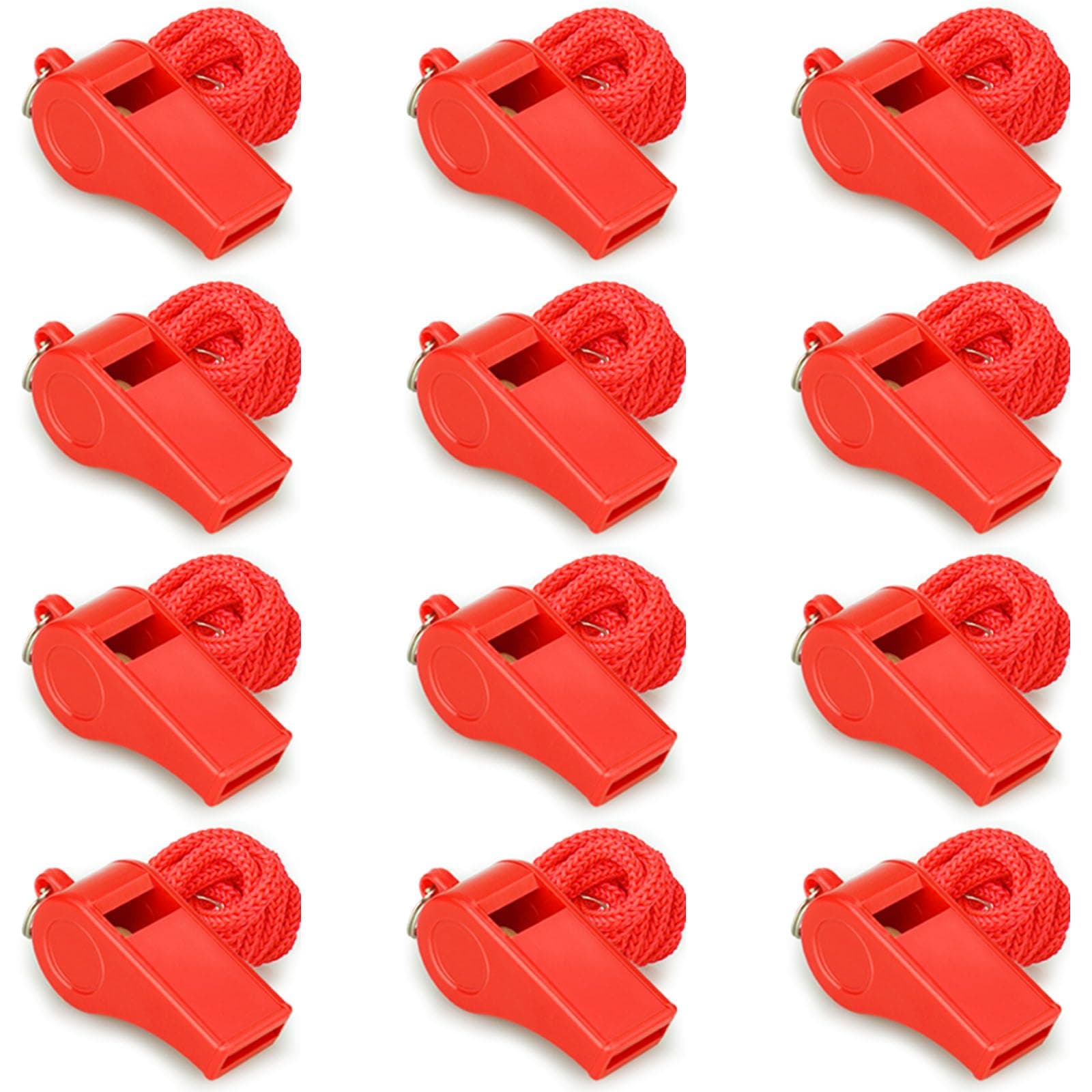 Red Emergency Whistles with Lanyard, Loud Crisp Sound Plastic Whistles Bulk Ideal for Outdoor Sport,Lifesaving,and Officials