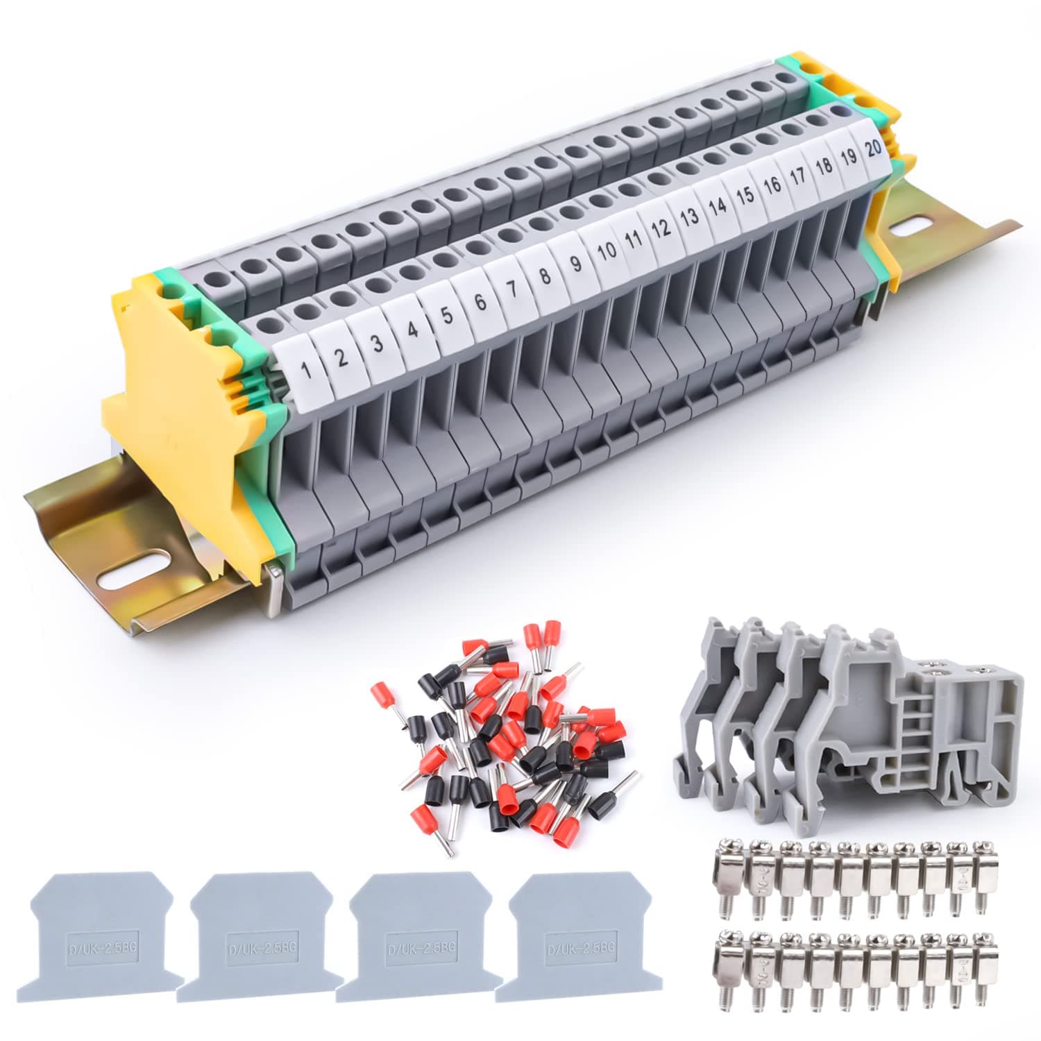 Din Rail Connectors, Her Kindness DIN Rail Terminal Blocks Kit UK-2.5B Universal Class Terminal Blocks Kit, for DIY, Suitable for Garage Renovation, DIY, Automation Projects