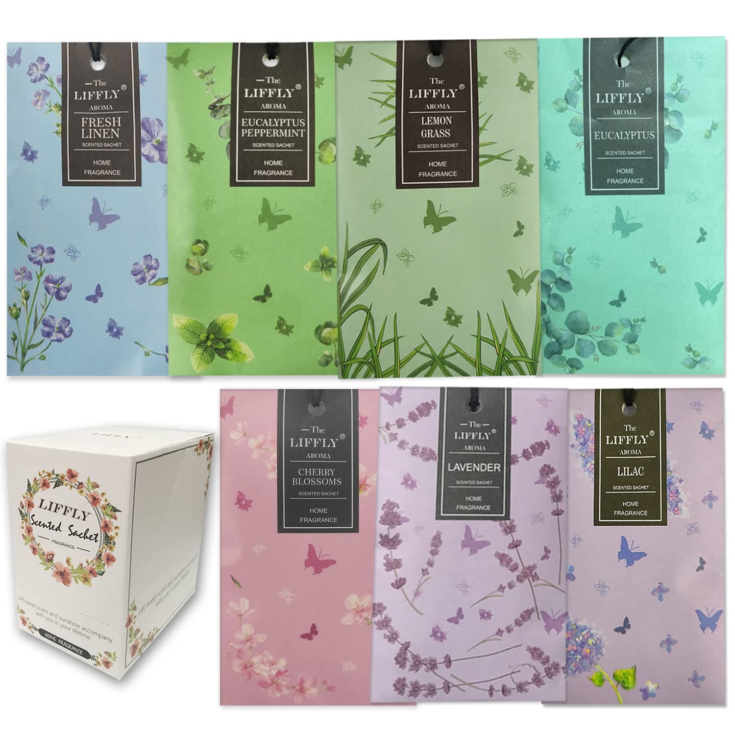 14 Packs Scented Sachets Bags for Drawers and Closets Long-Lasting Home Fragrance Sachet Lavender Cherry Blossoms Lilac Fresh Linen Eucalyptus Peppermint Lemongrass 7 Scent Gift Box