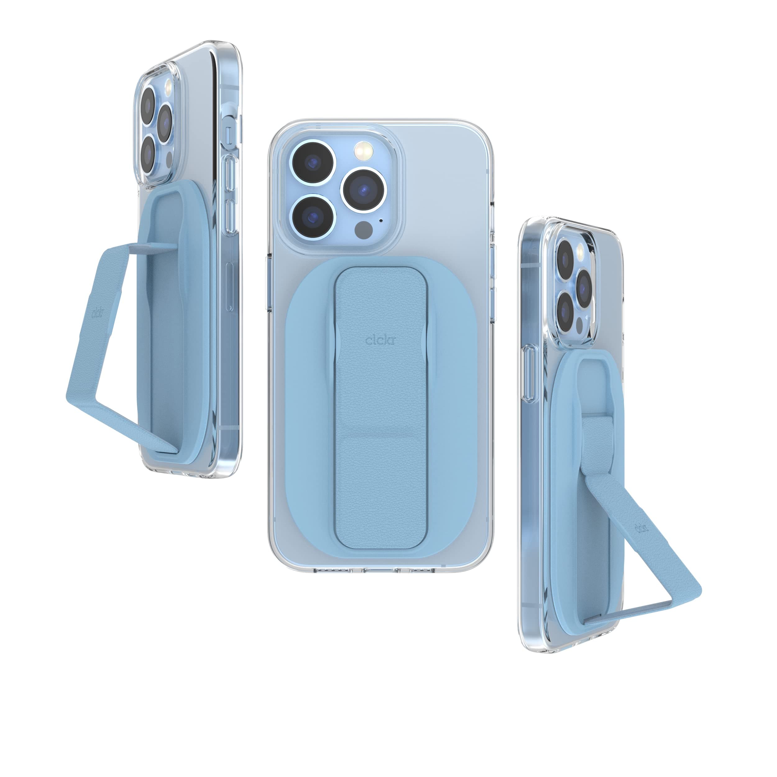 Compact Mobile Cell Phone Grip Holder Compatible with MagSafe iPhone 15, 14, 13, Pro, Pro Max, Plus, Magnetic Phone Kickstand with Finger Strap, 3500G Extra Strong Magnet, Light Blue