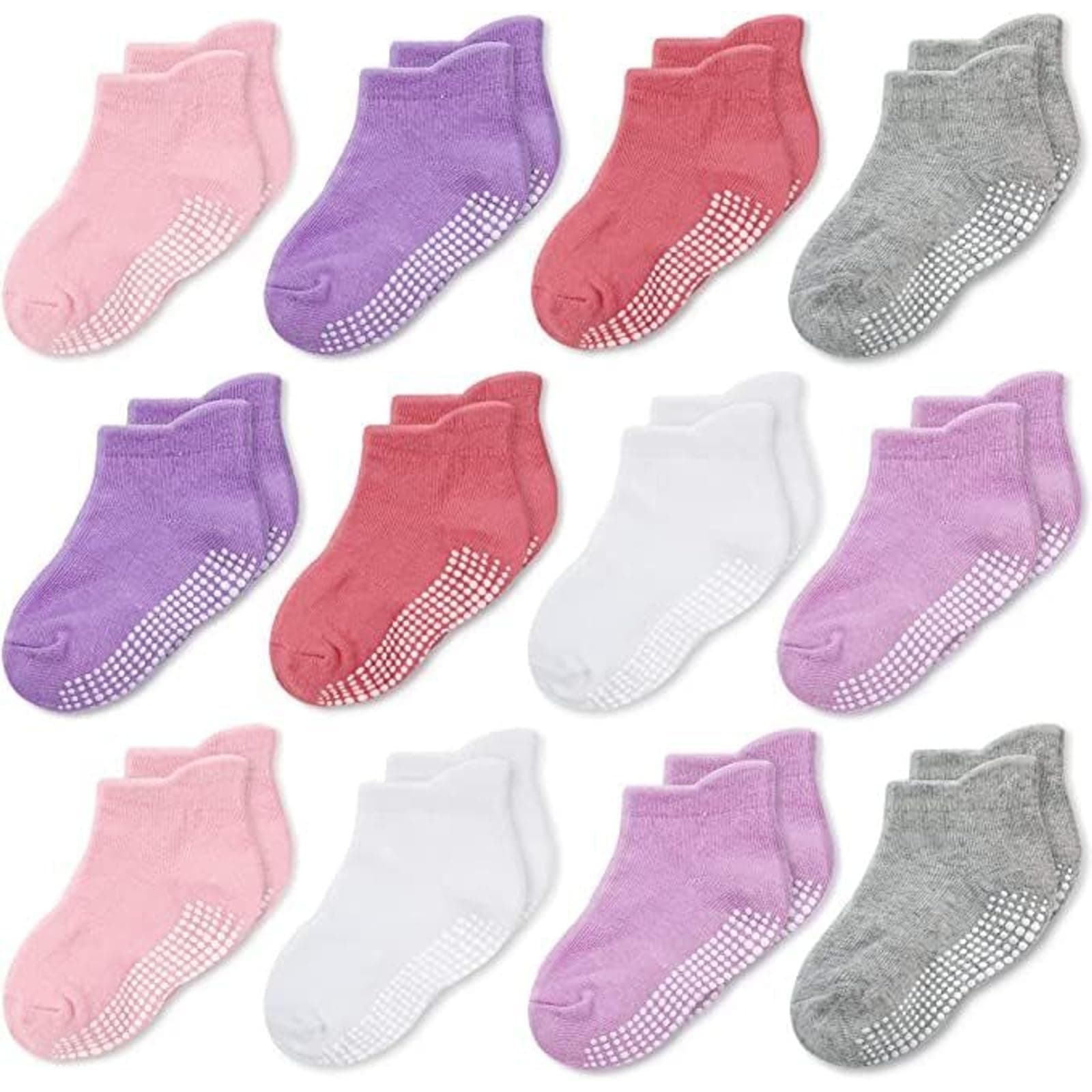 Baby & Toddler Socks with Grippers Non Slip Ankle Grip Socks For Boys and Girls - Comfy Soft Cotton - 12 Pack