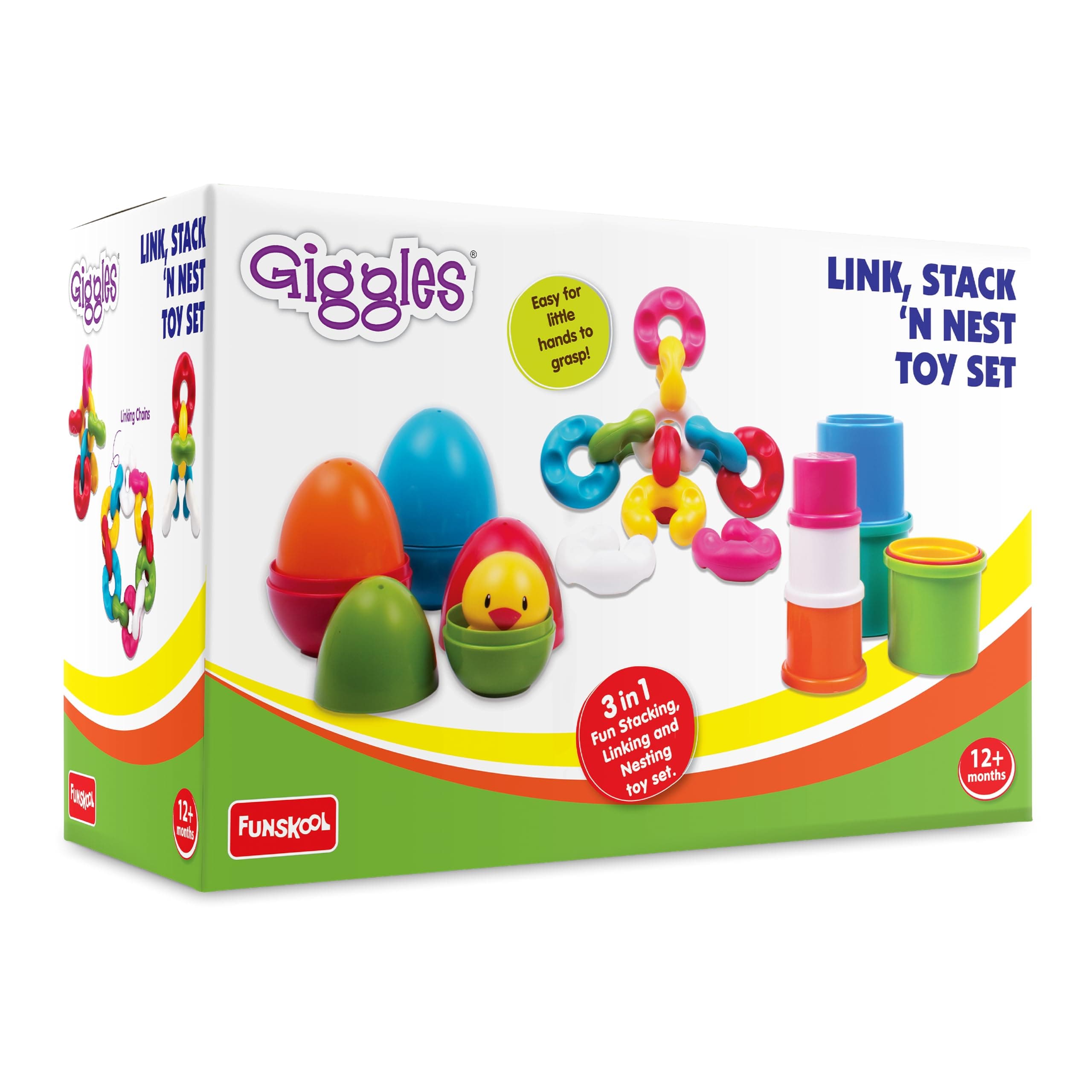 - Giggles Funskool Link Stack N Nest, Nesting & Stackable Toy Blocks for Kids, Encourages Learning & Development, Fun Activity for Babies, Gift Set for Kid, Age 6+ Months