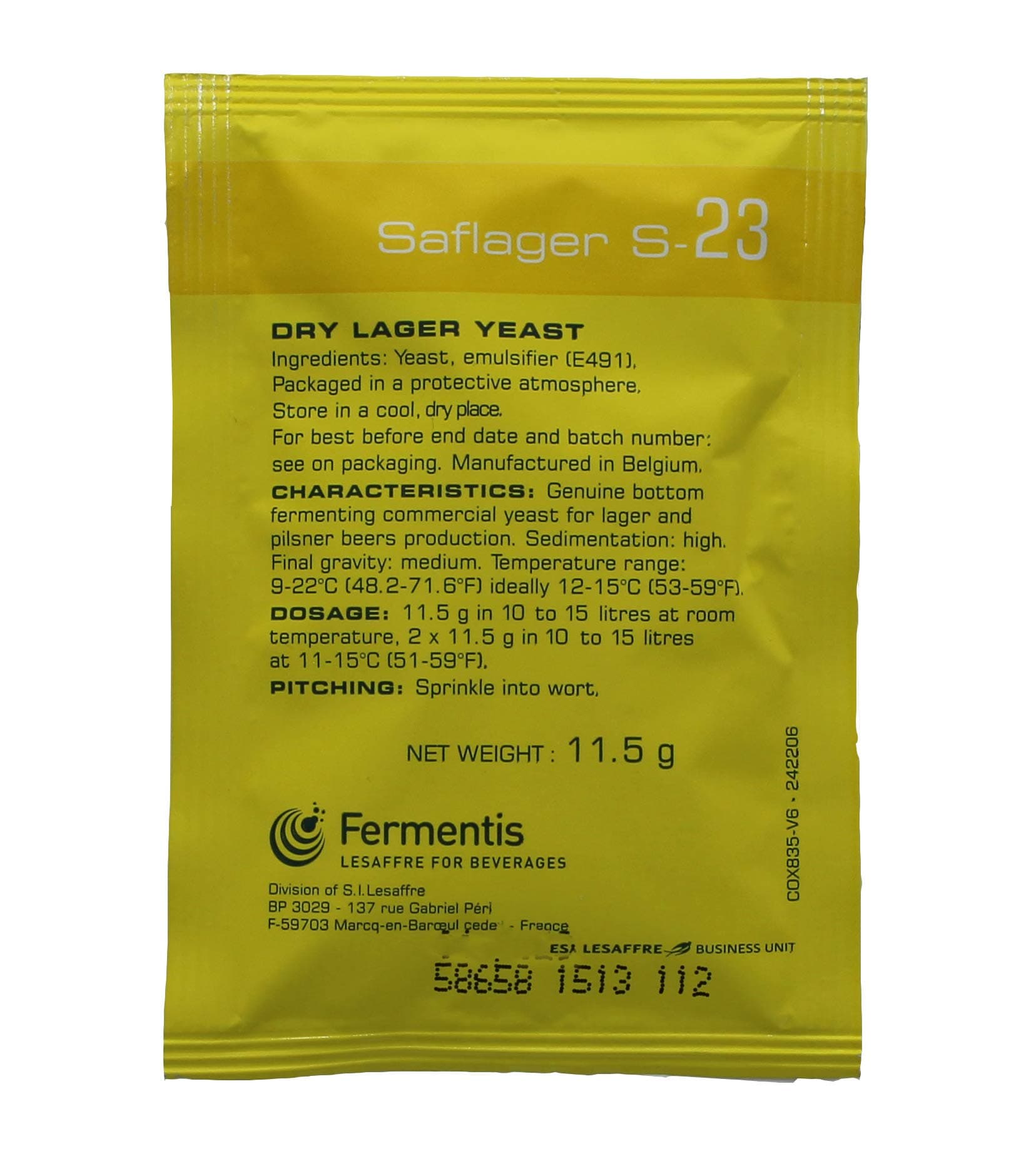 Fermentis TG-HUL9-CIDK Saflager S-23 Dry Yeast - 11.5g