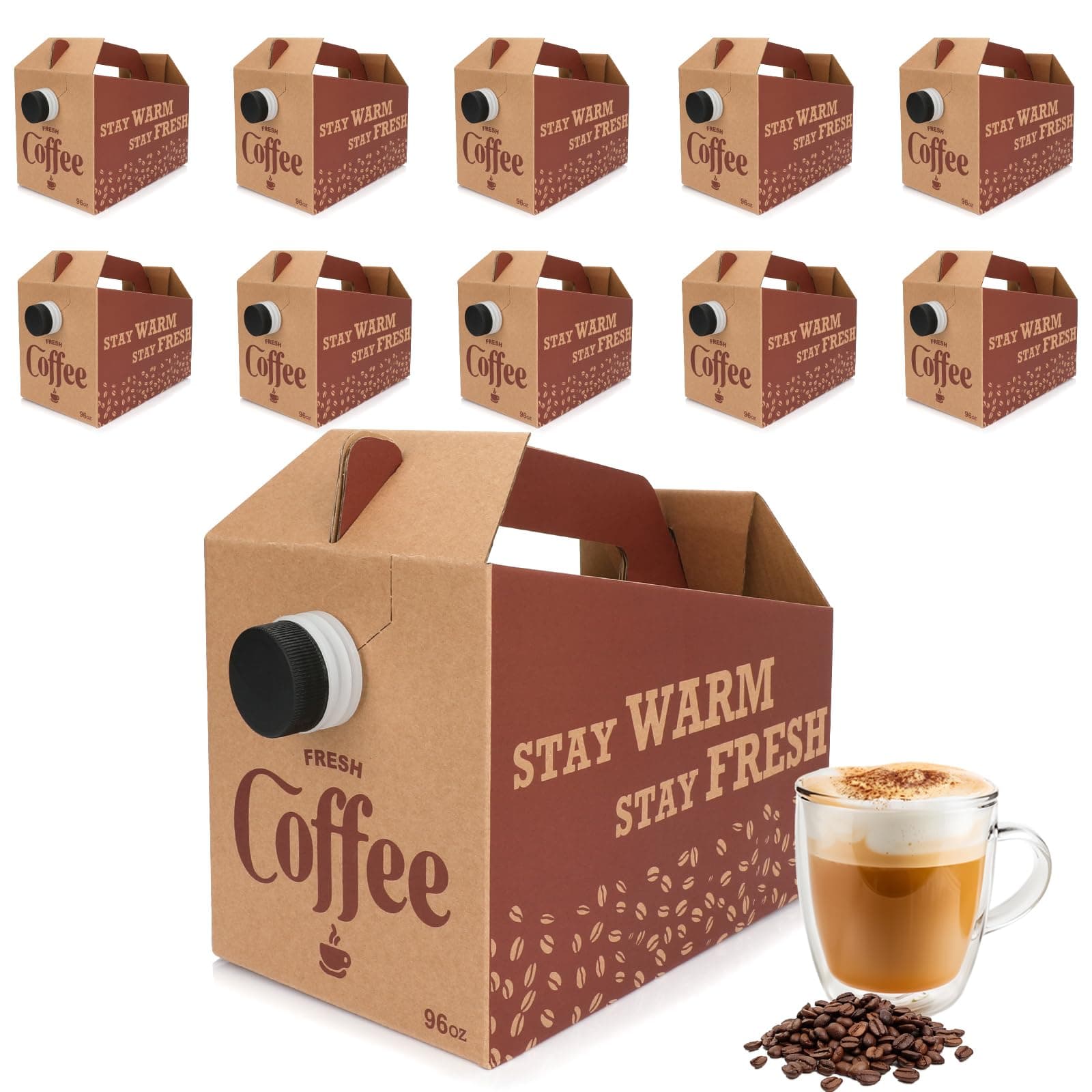 10 Pack Disposable Coffee Box Dispensers Coffee to Go Drink Containers Insulated Hot Beverage Dispenser coffee Carrier with Handle Beverage Server for Parties Catering Take Out (96 oz)