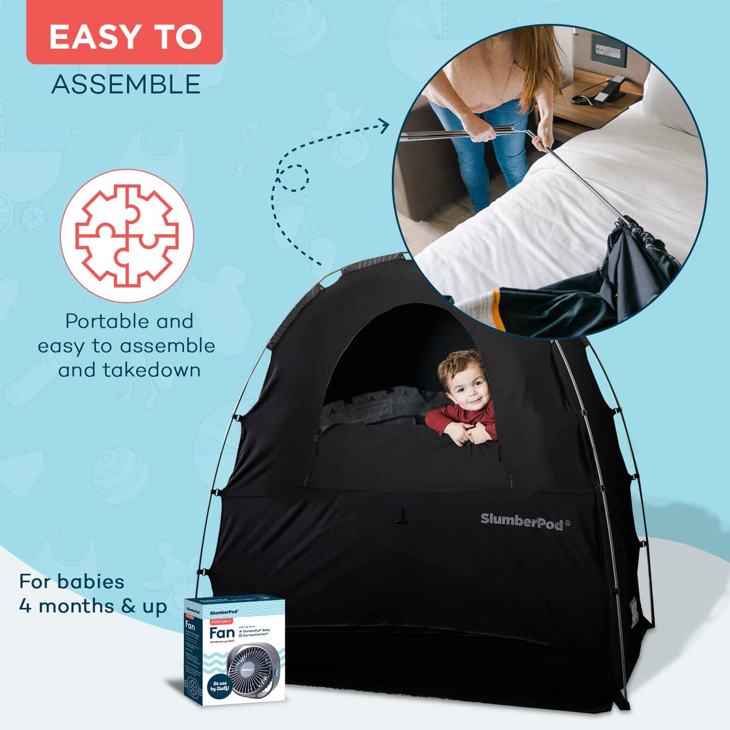 SlumberPod Portable Privacy Pod Blackout Canopy Crib Cover, Sleeping Space for Age 4 Months and Up with Monitor Pouch and Zipper, Blackout Cover, Travel Crib Canopy