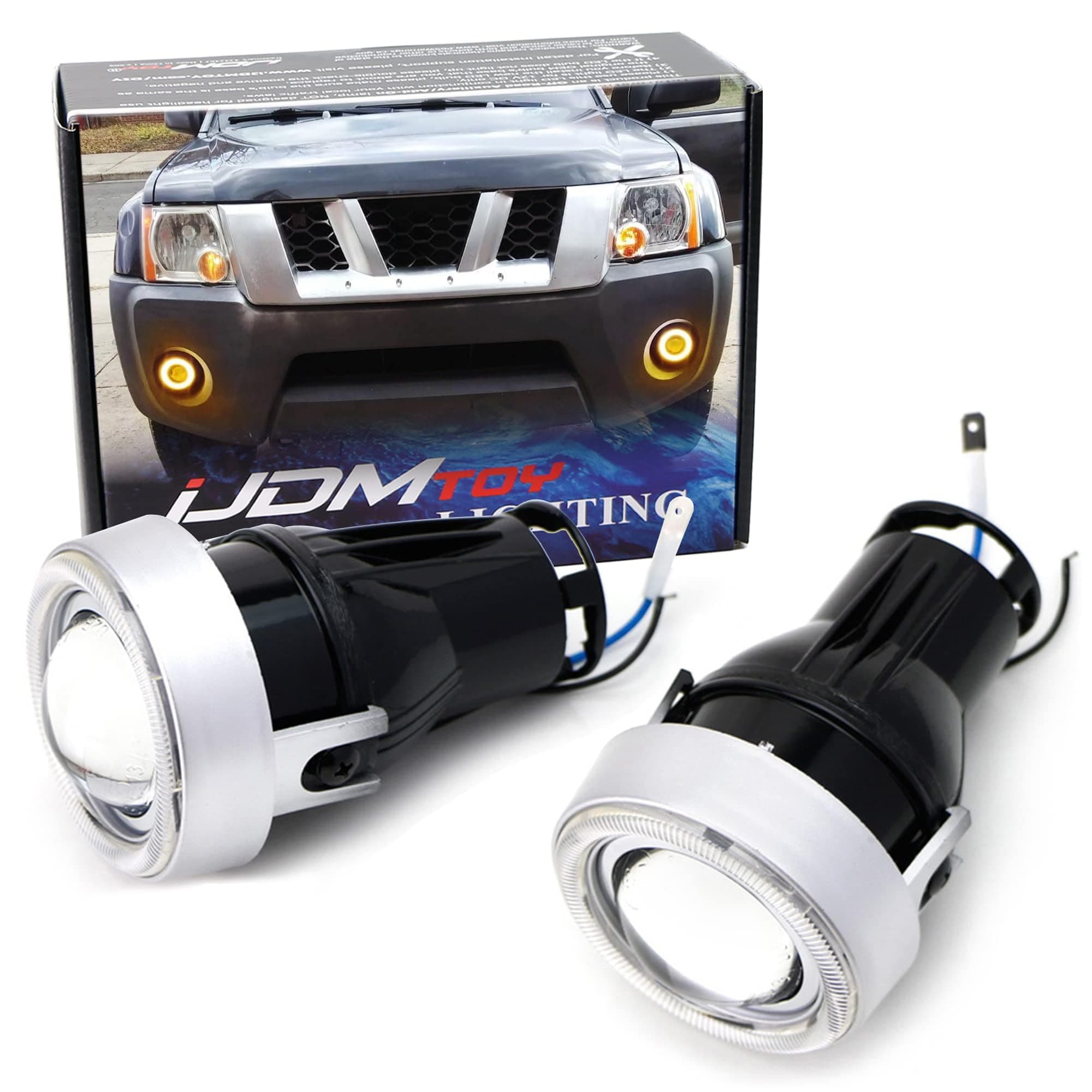 iJDMTOY 3-Inch Projector Fog Light Kit w/ 40-SMD Amber Yellow LED Halo Ring Angle Rings, Universal Fit With Car SUV Truck ATV RV, etc