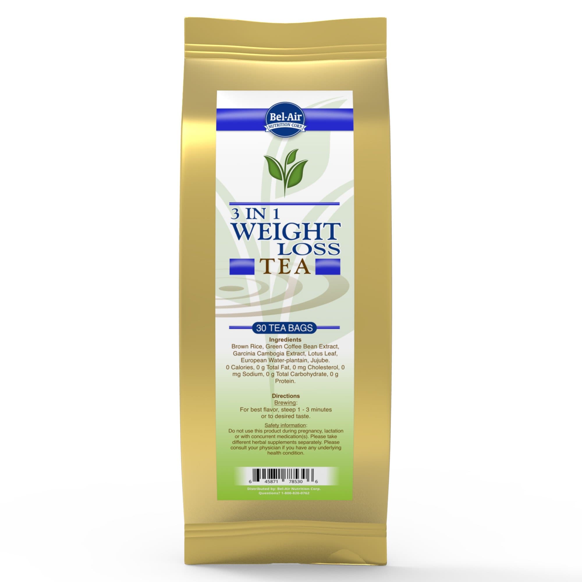 Longevity 3 in 1 Weight Loss Herbal Tea with Garcinia Cambogia & Green Coffee Bean Extract, teabags, 30 Count Package