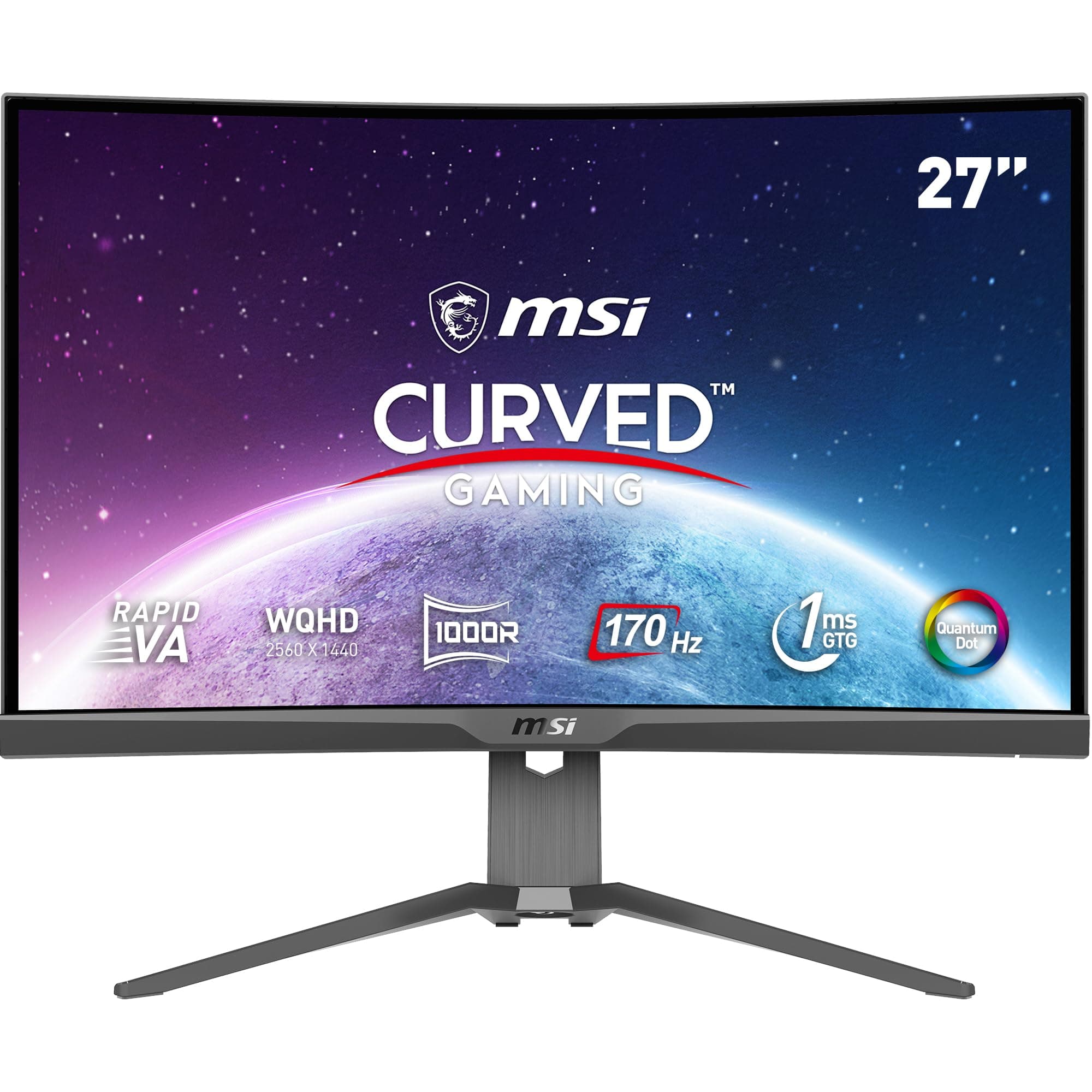MAG 275CQRF-QD 27 Inch WQHD Curved Gaming Monitor - 1000R 2560 x 1440 Rapid VA Panel, 170Hz - 1ms GTG, AMD FreeSync Premium, HDR Ready