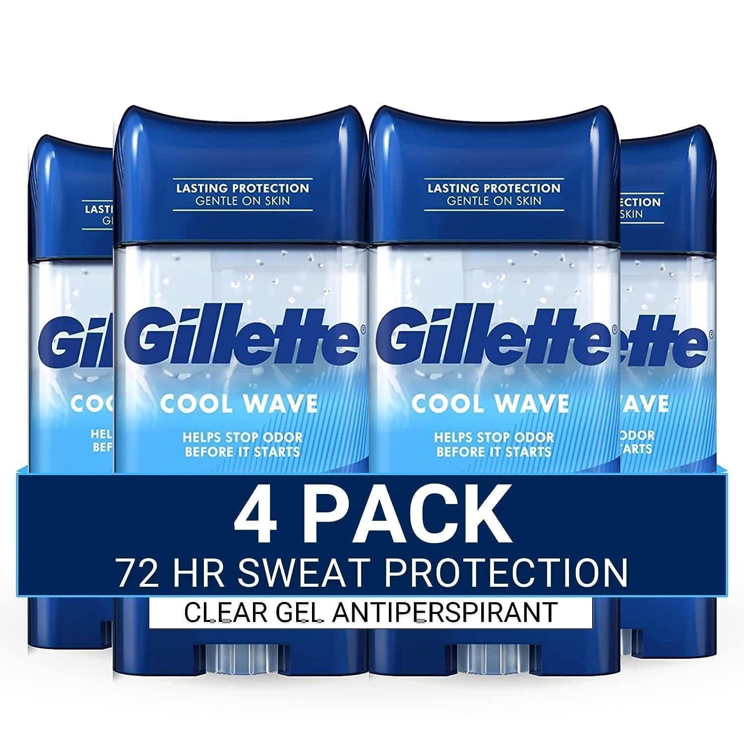 Gillette Antiperspirant and Deodorant for Men, 72hr Sweat & Odor Protection, Long Lasting Freshness, Anti-White Mark Technology, Clear Gel, Cool Wave Scent, 3.8 oz