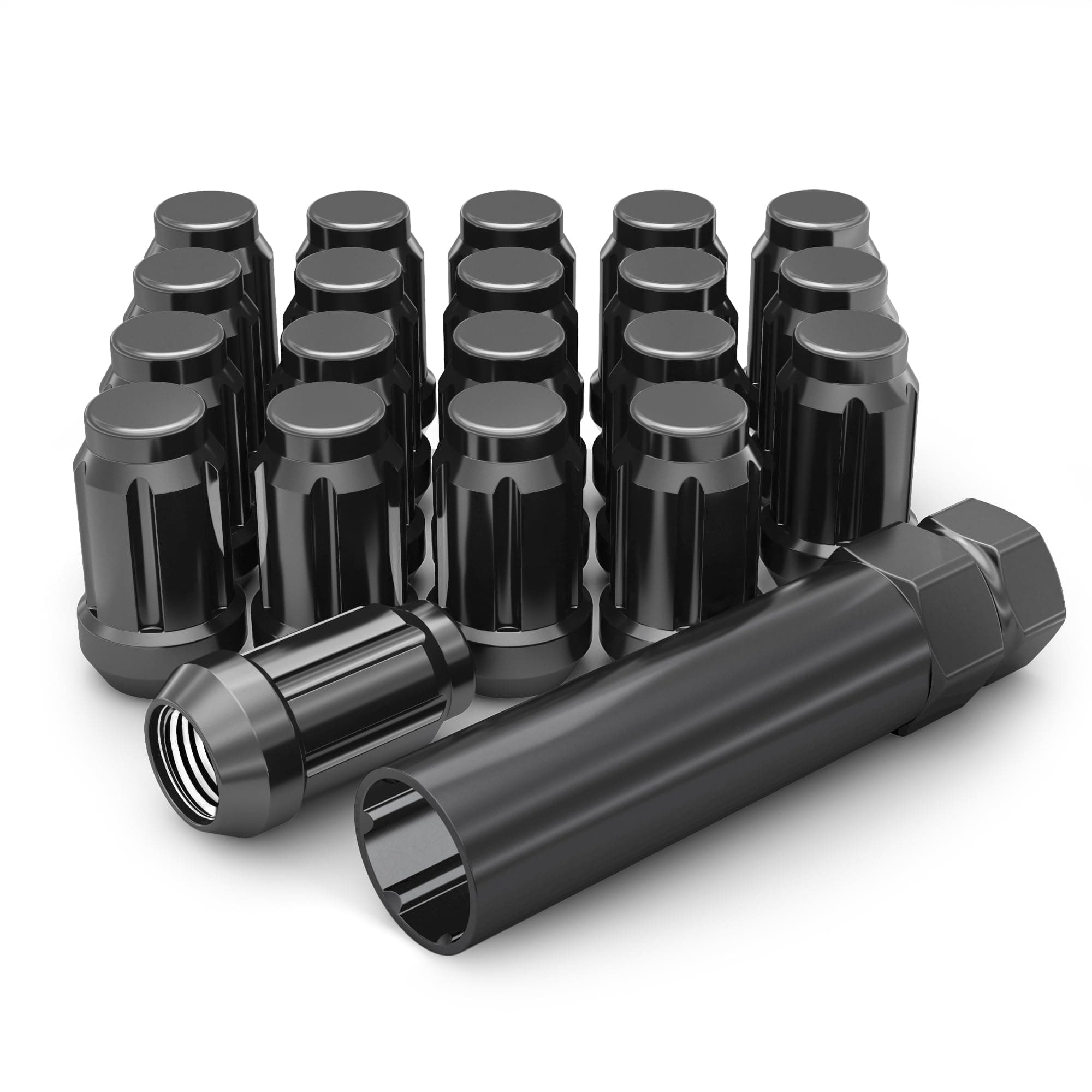 3807BK-20AM Black Chrome M12x1.50 Six Spline Lug Nut with Key, 20 Pack (for AFTERMARKET Wheels with Smaller 0.80" Diameter Seating)