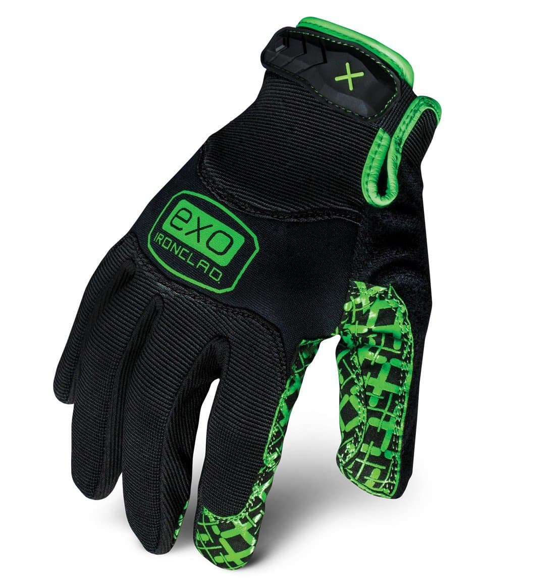mens Work Gloves EXO GRIP BLACK , Black & Green, Large Pack of 1 US
