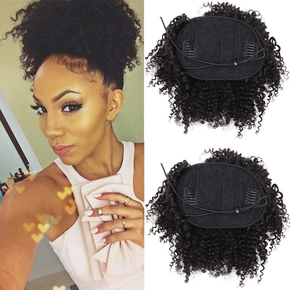 3C 4A Afro Kinky Curly Human Hair Ponytail Hair Extensions Natural Kinky Curly Clip in Drawstring Hair Ponytail Extension For Black Women 12inch