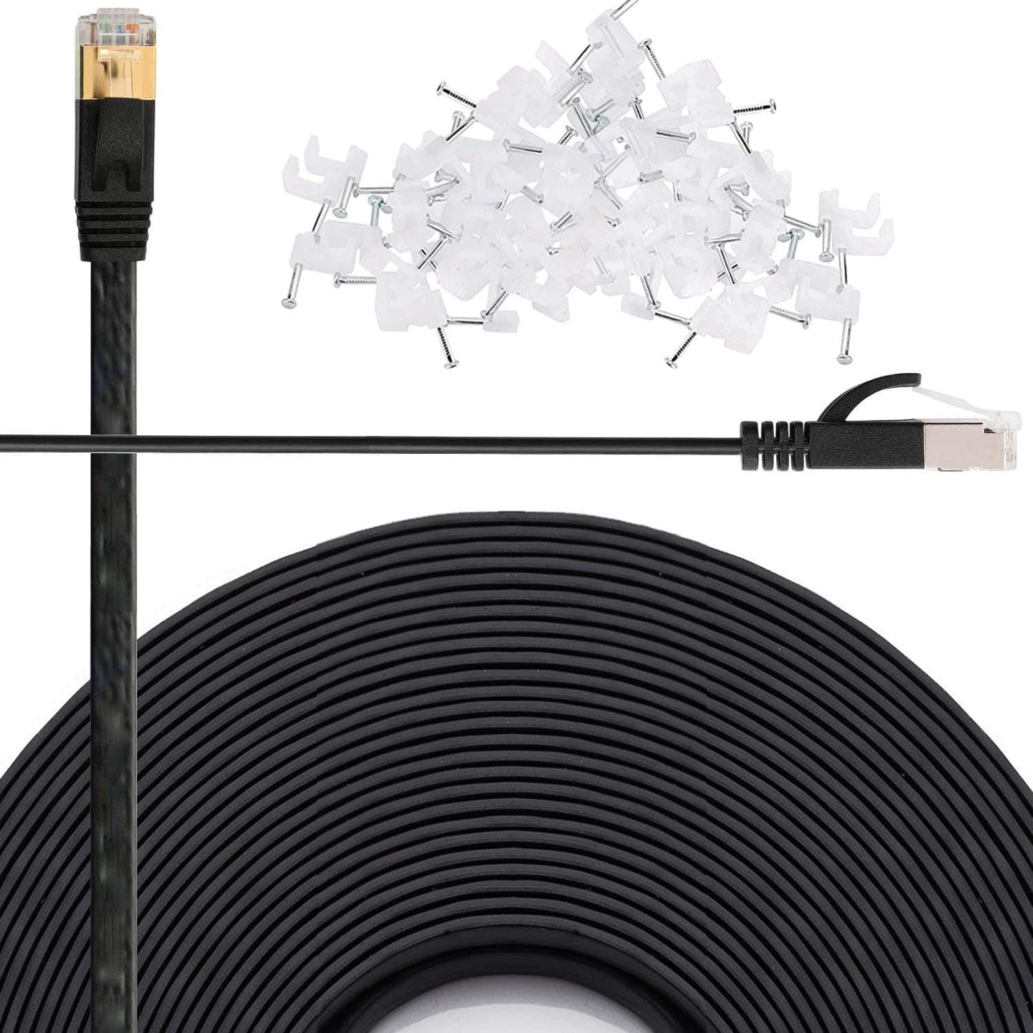 Cat 6 Ethernet Cable 50 FT Flat Internet Network Cables with Cable Clips Cat6 Ethernet Patch Cable with Snagless Rj45 Connectors Black Computer LAN Cable(50FT)…