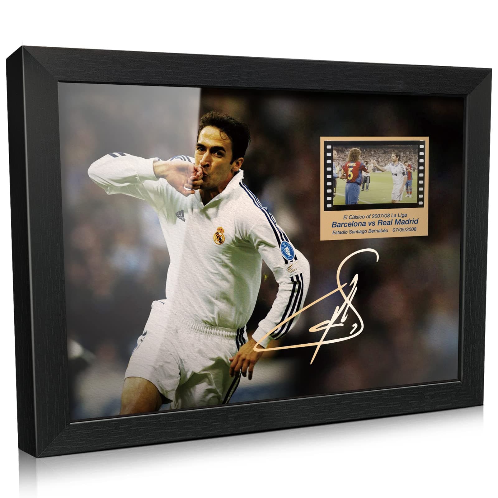 - ORIMAMI Signed Raul Soccer Wooden Framed Photo Poster,with 2008 Season Film Display,Cool Collectible Gifts for Real Madrid Fans - 8x6 Inches