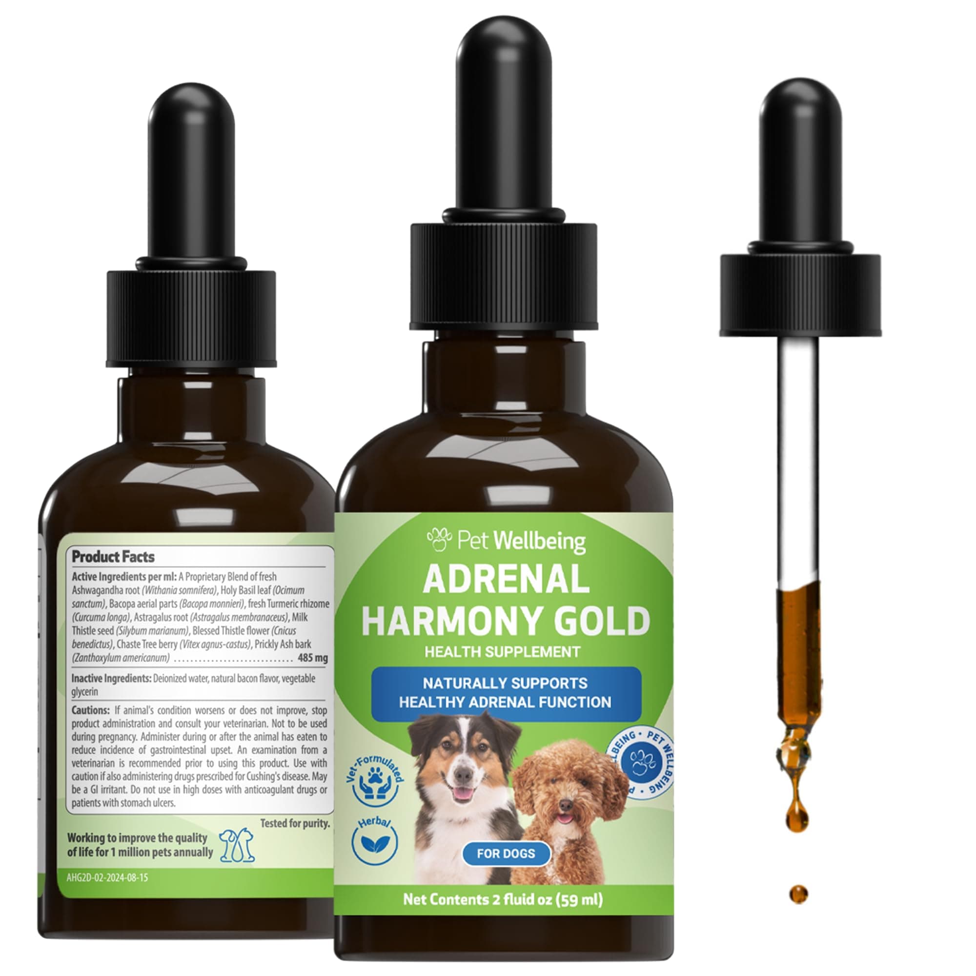 Adrenal Harmony Gold for Dogs - Supports Adrenal Function & Normal Cortisol Levels with Ashwagandha & Bacopa - NASC Certified & Vet-Formulated - 2 oz Liquid Formula