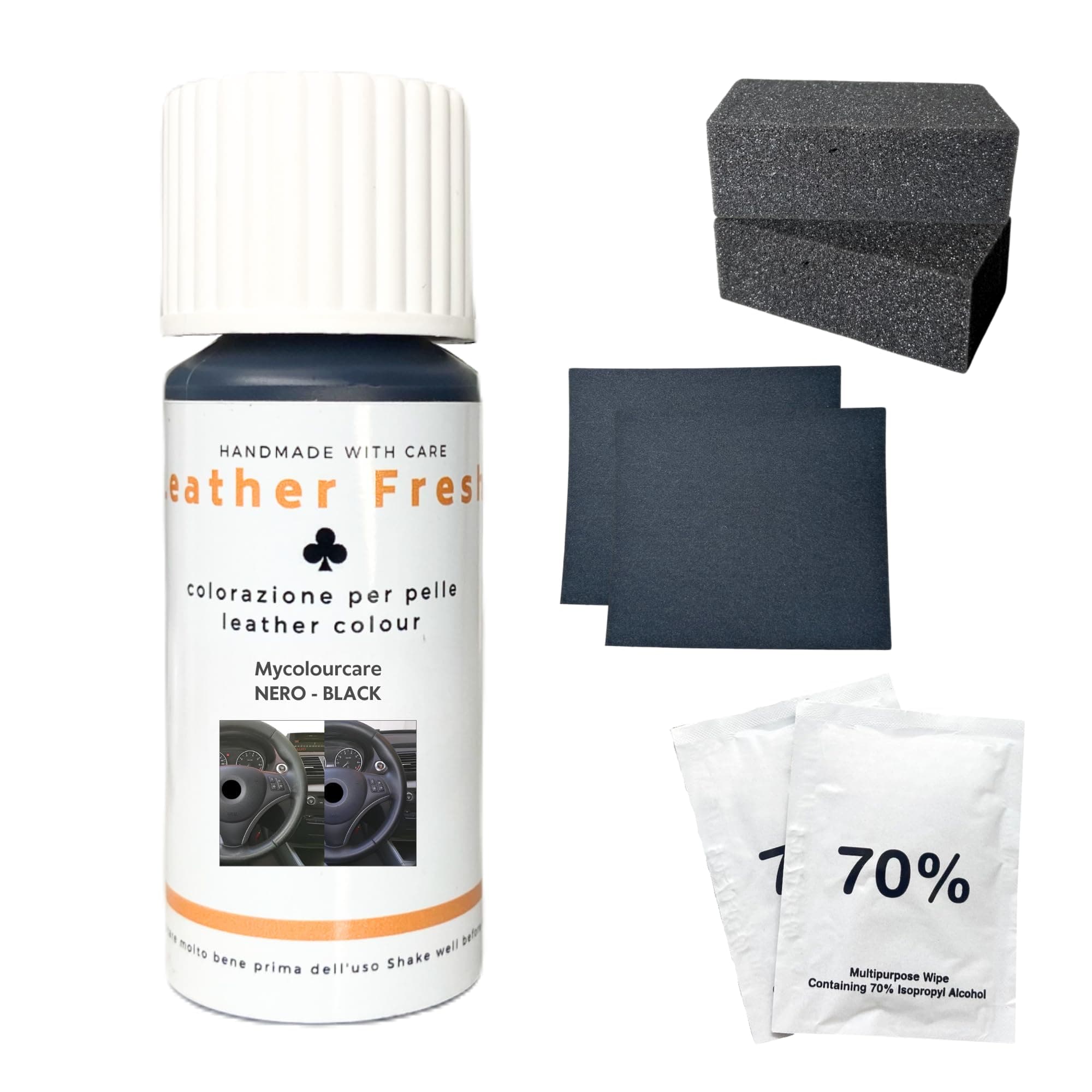 Mycolourcare Premium Steering Wheel Touch Up Kit Black Black Faux Leather Imitation Leather Paint Restores Steering Colour Easy Alternative Application to Steering Wheel Cover