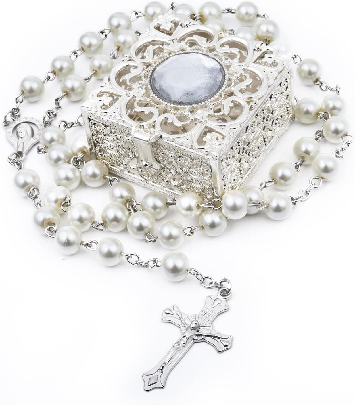 Rosary Beads, Rosary Beads Catholic for Men and Women Pack in Holy Cup Metal Gift Box, First Communion Rosary for Girls and boys, Rosary Necklace as Gifts for Mother, Grandmother, Elders.