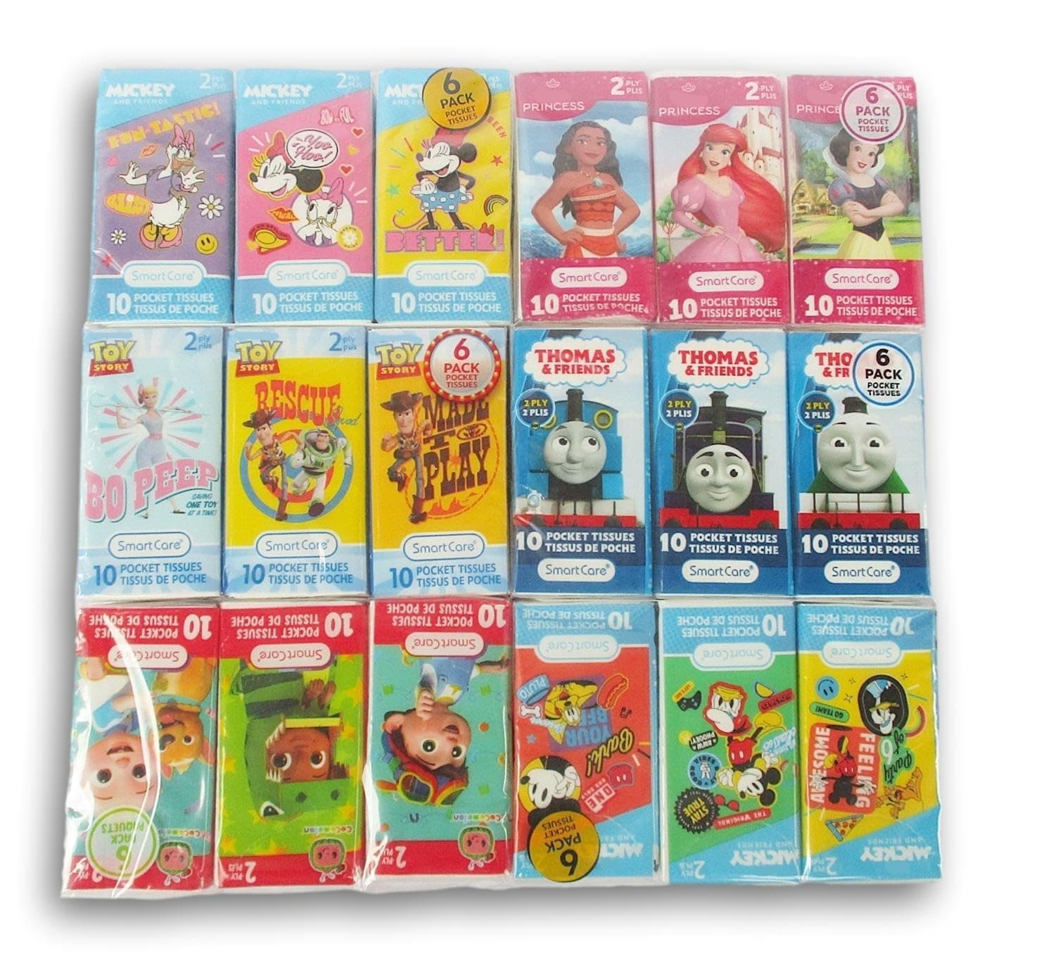 Kids Pocket Facial Tissues Bundle - Despicable Me, Jurassic Park, Paw Patrol, Thomas & More- Travel Size -36 Packs