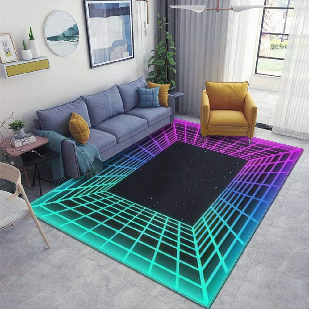 Cepere Vaporwave Retro Futuristic Background Abstract Laser Grid Tunnel in Area Rugs Floor Mat Non Slip Throw Rugs Soft Door Mat Nursery Carpet for Living Room Home Indoor Outdoor Runner Rugs Yoga Mat