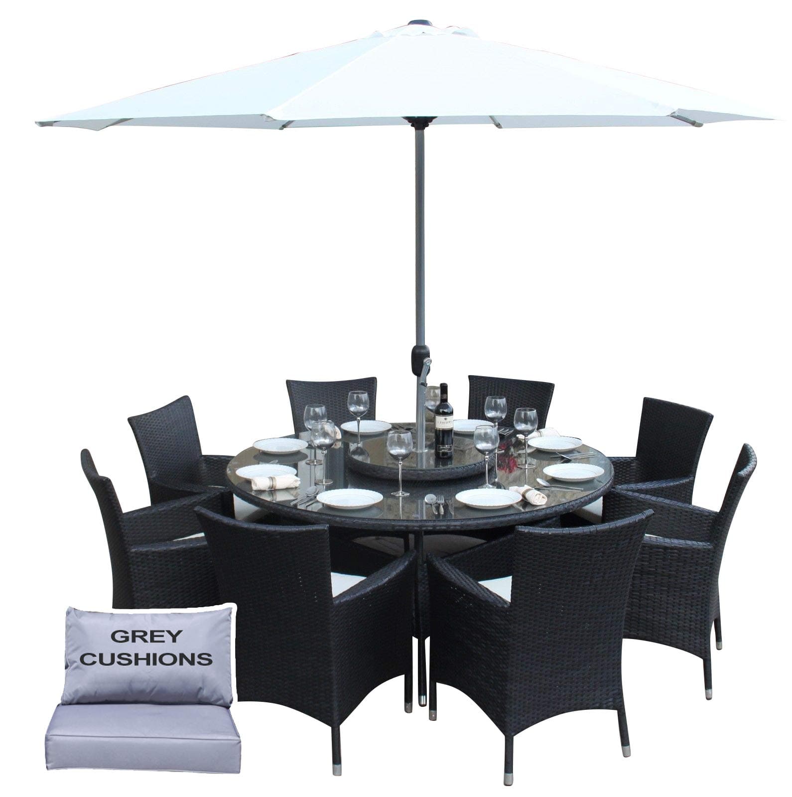 Schwarze Furniture Rattan Outdoor 8 Seat Round Garden Dining Set in Black
