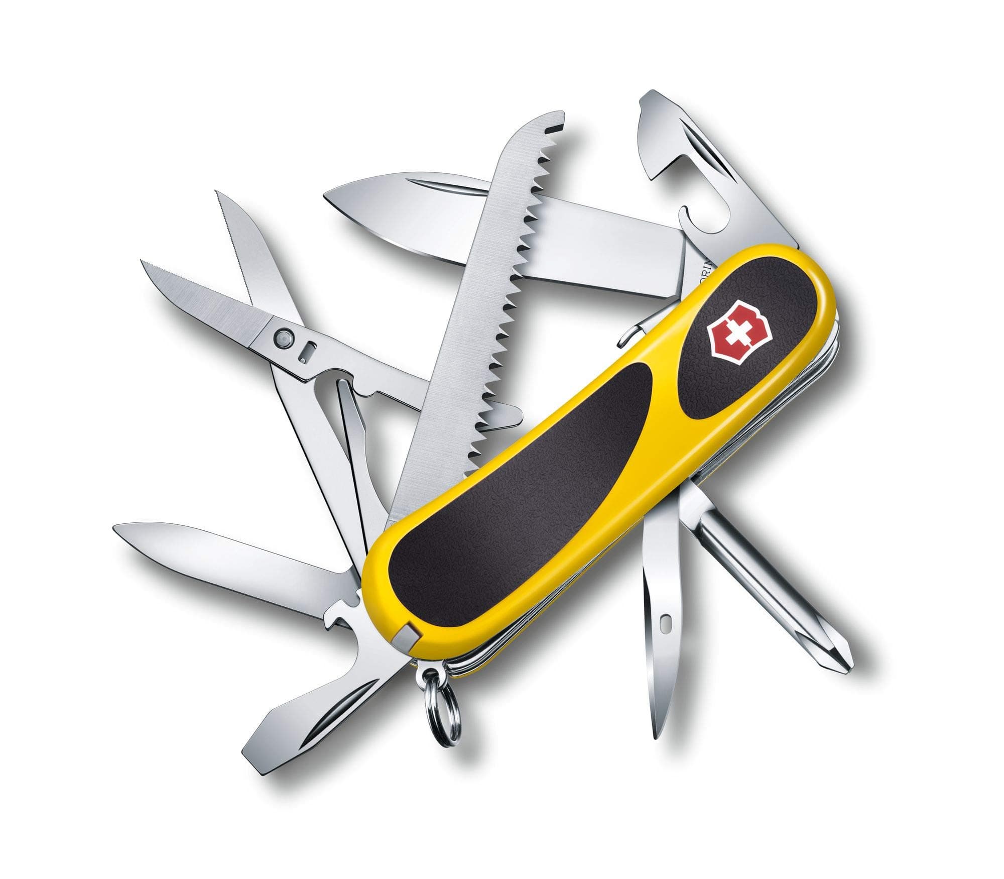 Evolution S18 Grip Swiss Army Knife, 15 Functions, Swiss Made Pocket Knife with Large Blade, Screwdriver and Wood Saw - Yellow/Black