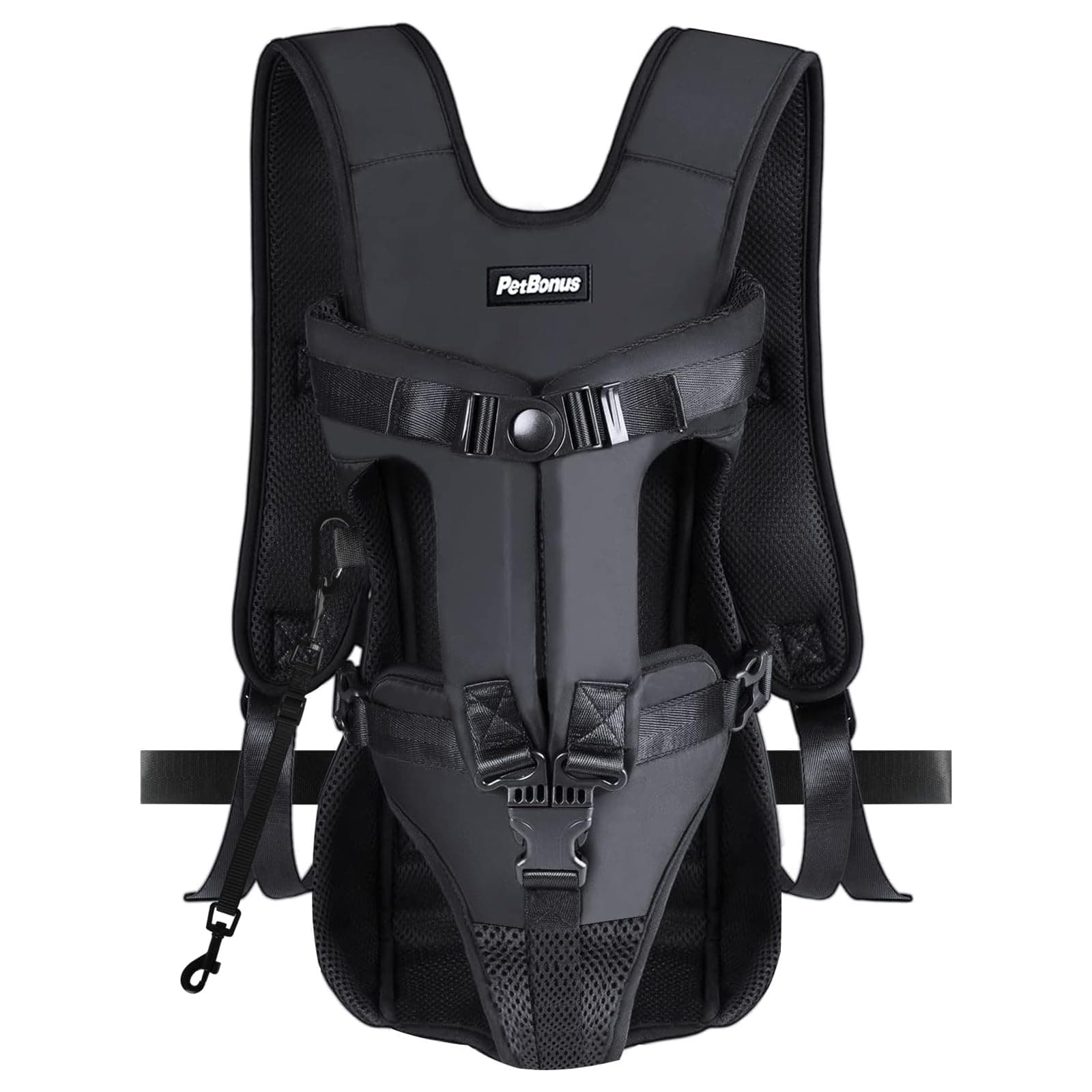 PetBonus Pet Front Dog Carrier Backpacks, Adjustable Pet Backpack, Legs Out Easy-fit Puppy Chest Carrier for Medium Small Dogs, Hands Free for Hiking, Cycling (Black, M)
