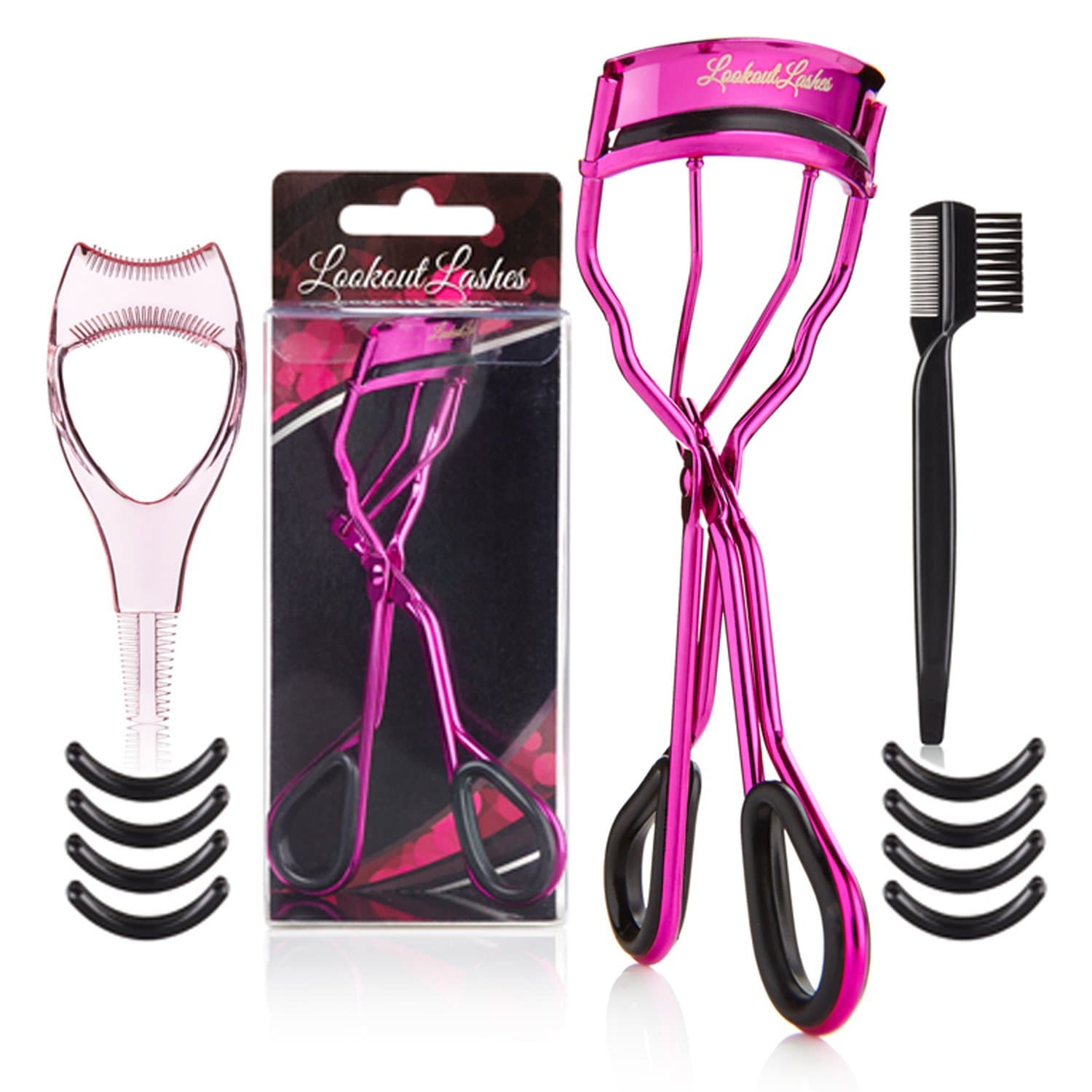 Eyelash Curler Bundle with Mascara Guard, Eyebrow Brush & Refill Curling Pads