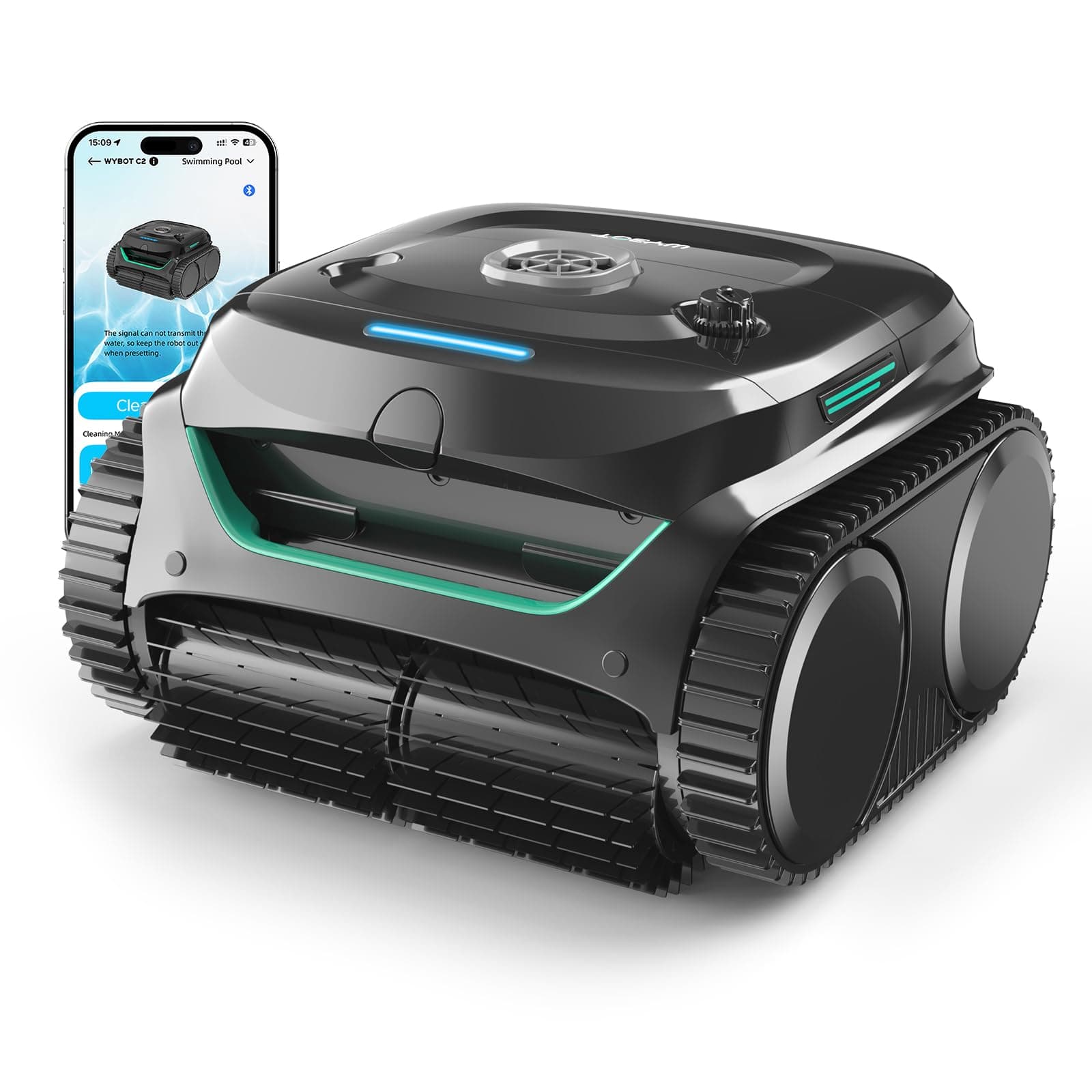 WYBOT C2 Robotic Pool Cleaner, Cordless Pool Vacuum for Inground Pools up to 2152 Sq.ft, Dual Filtration, Powerful Suction, Wall Climbing and Waterline Cleaning, Lasts 180Mins Runtime, App Scheduling