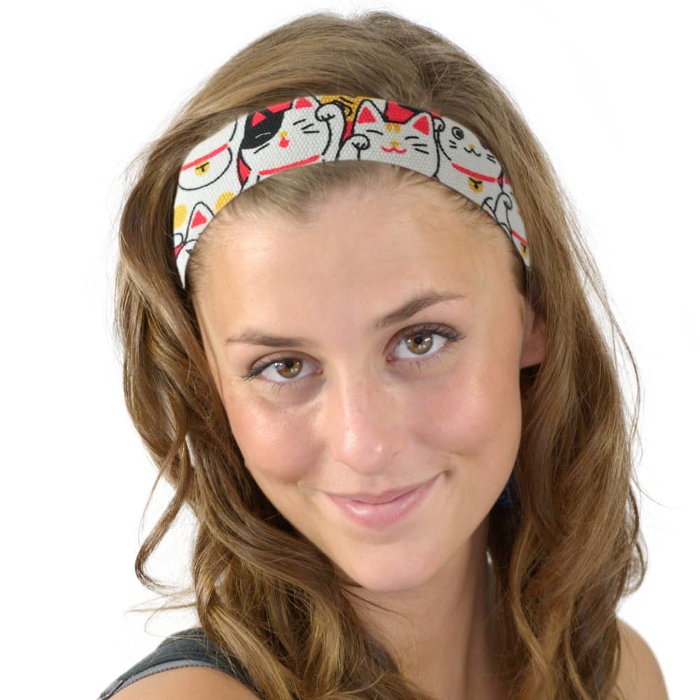 Classic White Maneki Neko Lucky Cat Soft Good Luck Headband Headwrap Hair Accessory Kawaii