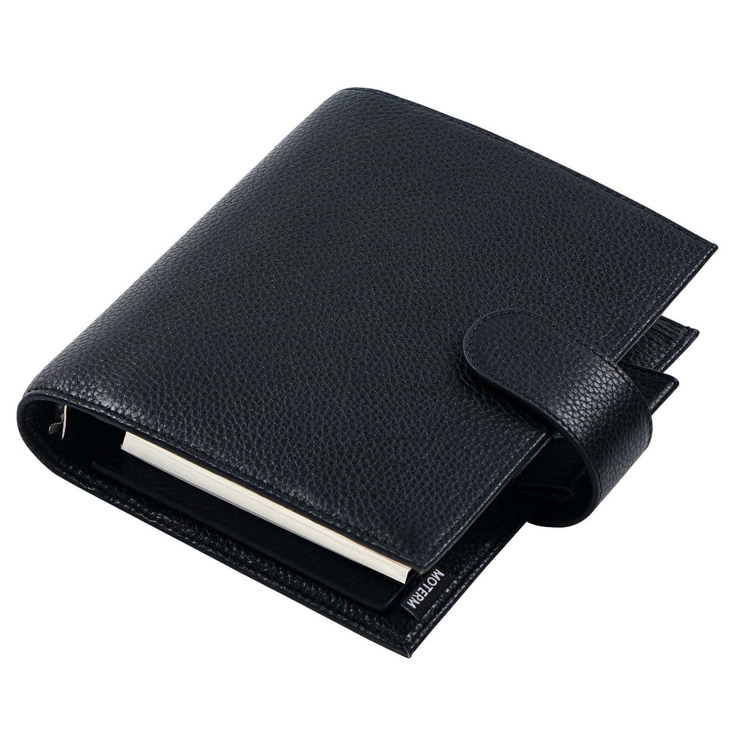 Moterm A6 Luxe Rings Planner - Genuine Leather Binder Organizer (30mm Ring, Pebbled-Black) - NOT a Standard A6