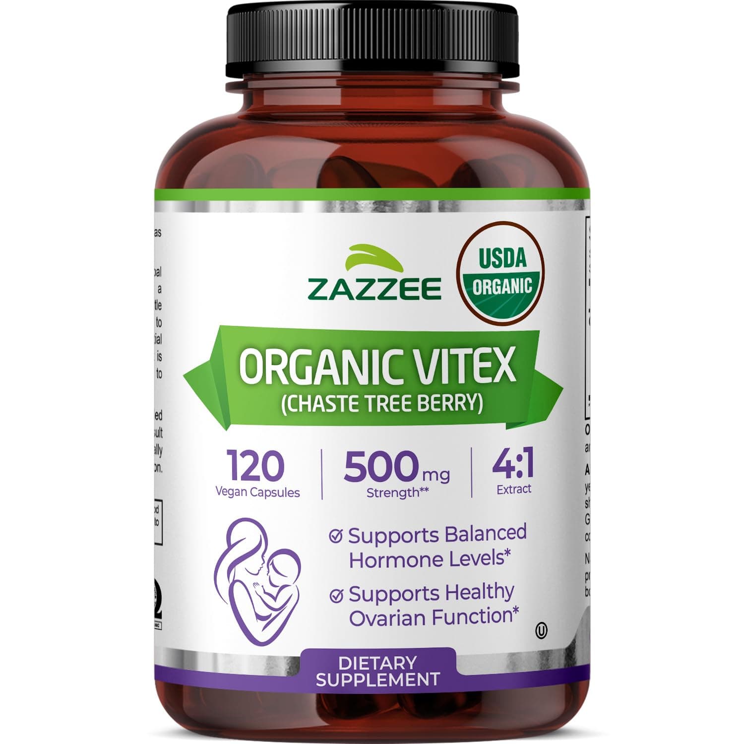 Zazzee USDA Organic Vitex 4:1 Extract, 120 Vegan Capsules, 4 Month Supply, Chaste Berry, Hormonal Balance & Cycle Support for Women, Certified Kosher, Vitex Agnus-Castus, Non-GMO, Made in the USA