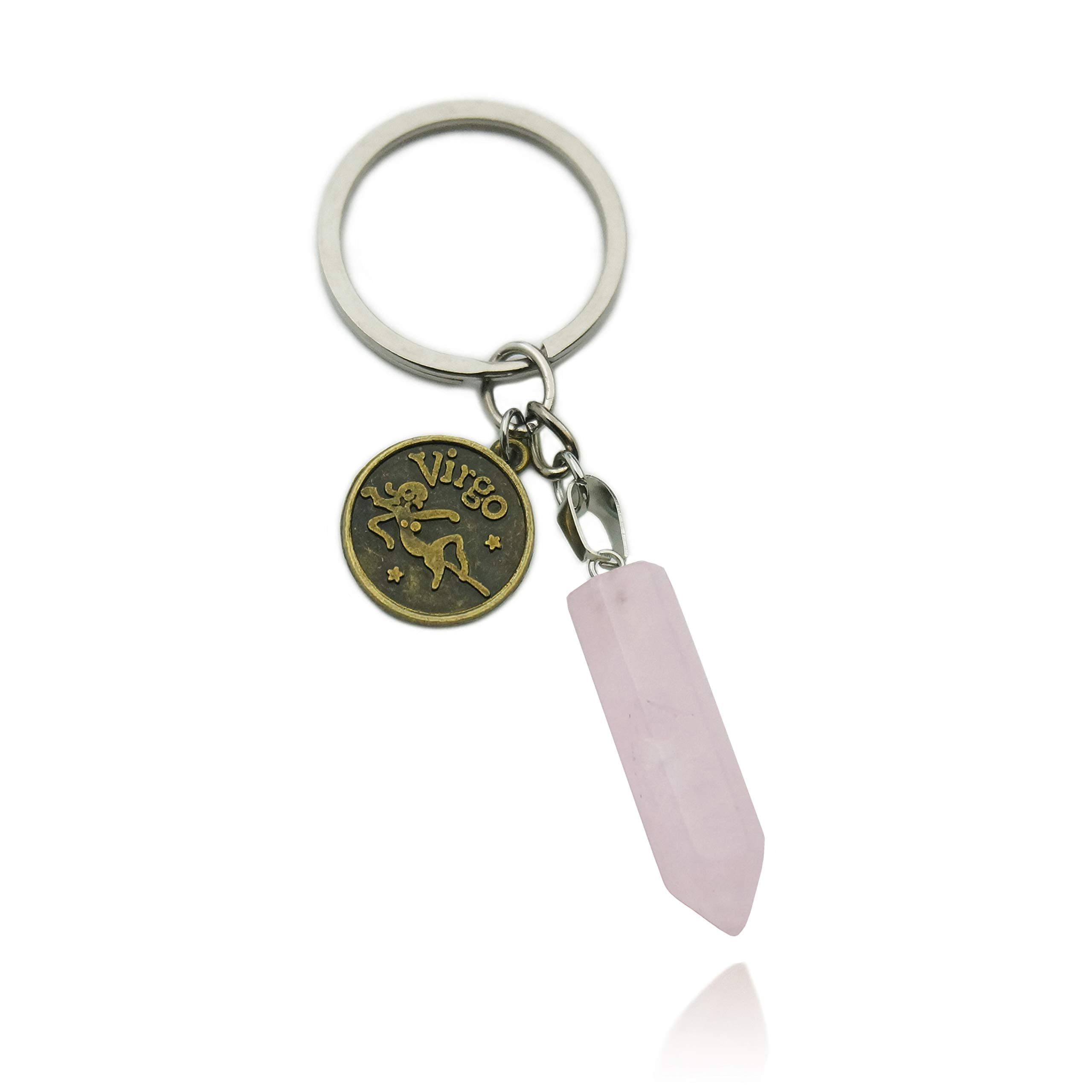 ZUOPIPIZodiac Crystal Stone Keychain Natural Rose Stone/Red Agate/Aventurine Healing Crystal Keychain