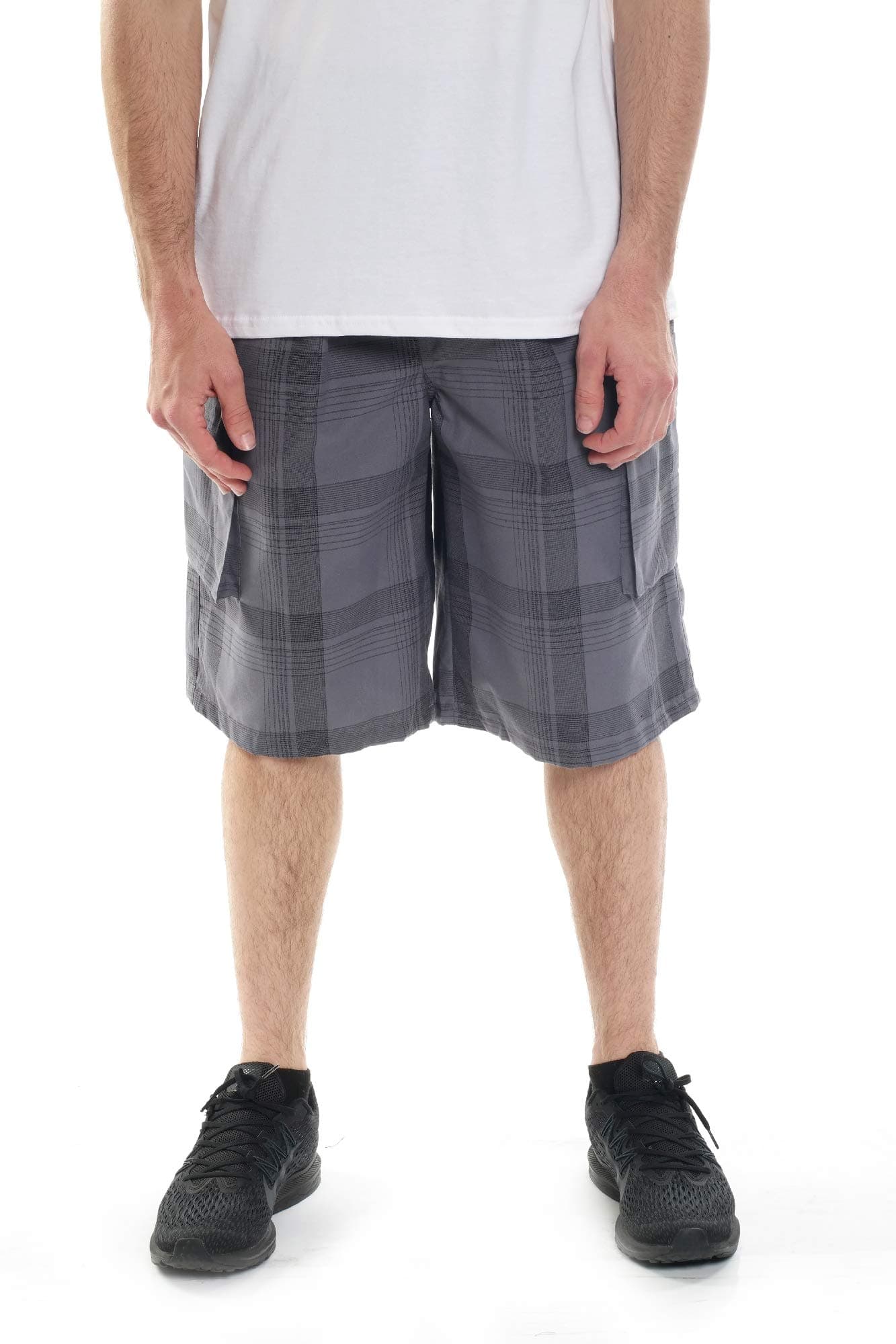 YAGOMen's Elastic Waist Drawstring Relaxed Fit Plaid Cargo Shorts S-5XL