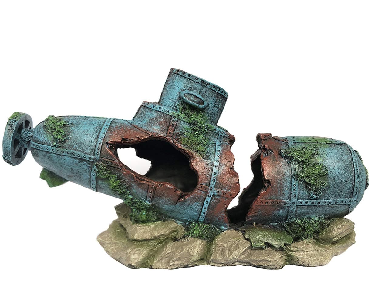 SLOCME Aquarium Submarine Ornaments Shipwreck Decorations - Resin Material Sunken Ship Decorations Eco-Friendly for Aquarium Environments Accessories