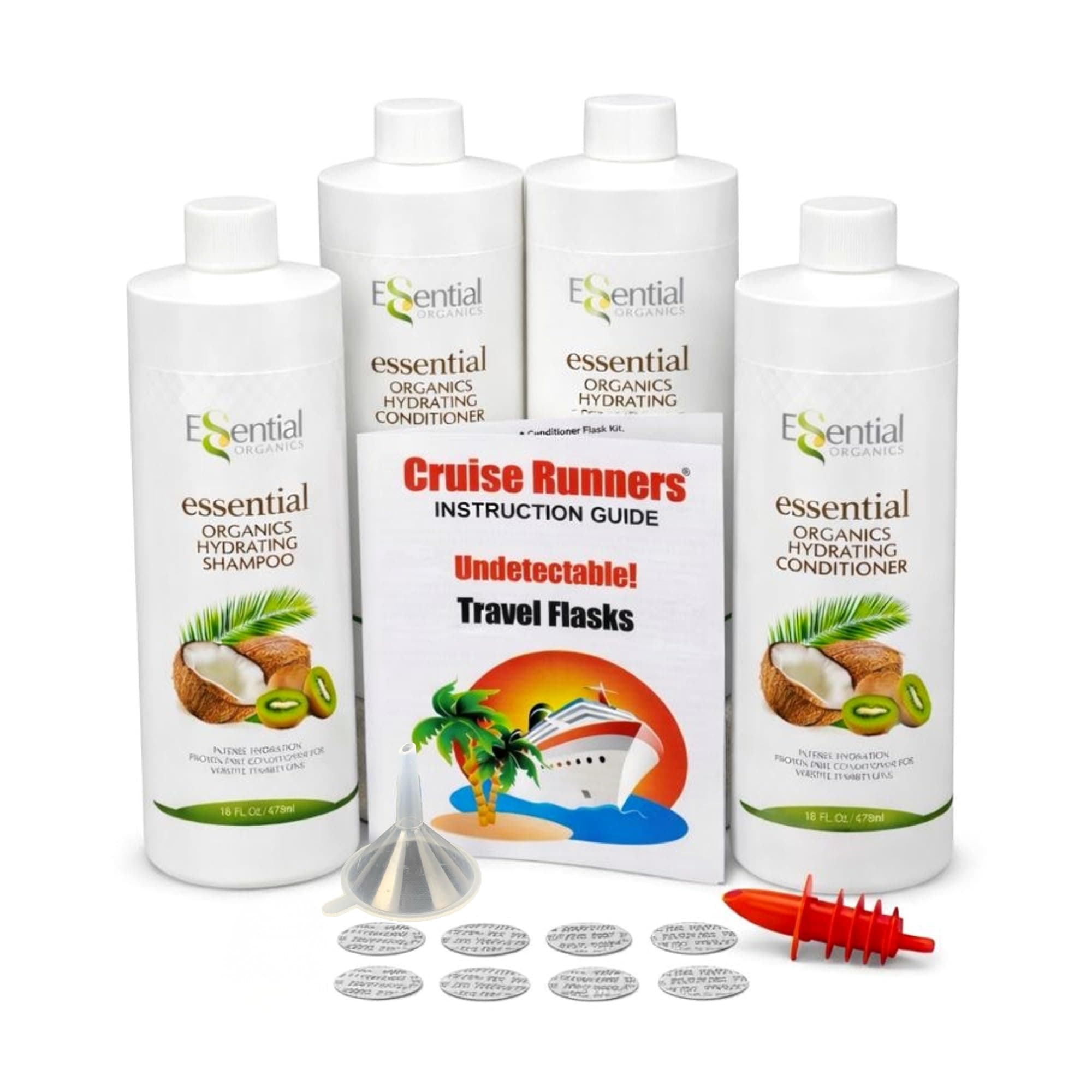 Rum Runners for Cruise Alcohol Smuggling Kit Hidden Flasks for Liquor Disguise Fake Shampoo Bottles Hidden Alcohol Container - Leak-Proof and Undetectable Travel Flasks 4 Bottle Set - CRUISE RUNNERS