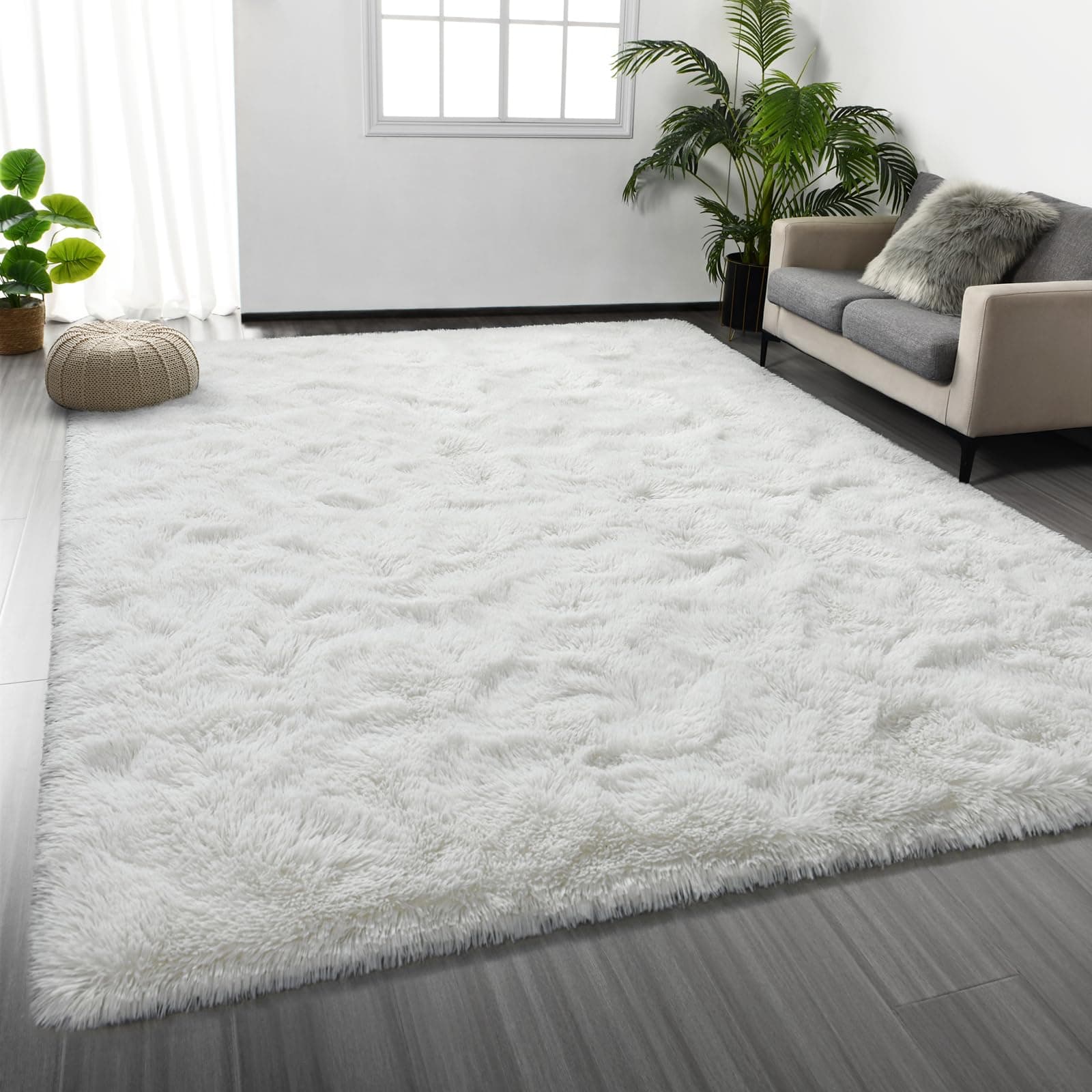 Shag Area Rug, 4 X 6 Plush Fuzzy Rugs for Living Room, Ultra Soft Fluffy Furry Rugs for Bedroom, Indoor Carpet Nursery Rugs for Kids Room Home Decor, White