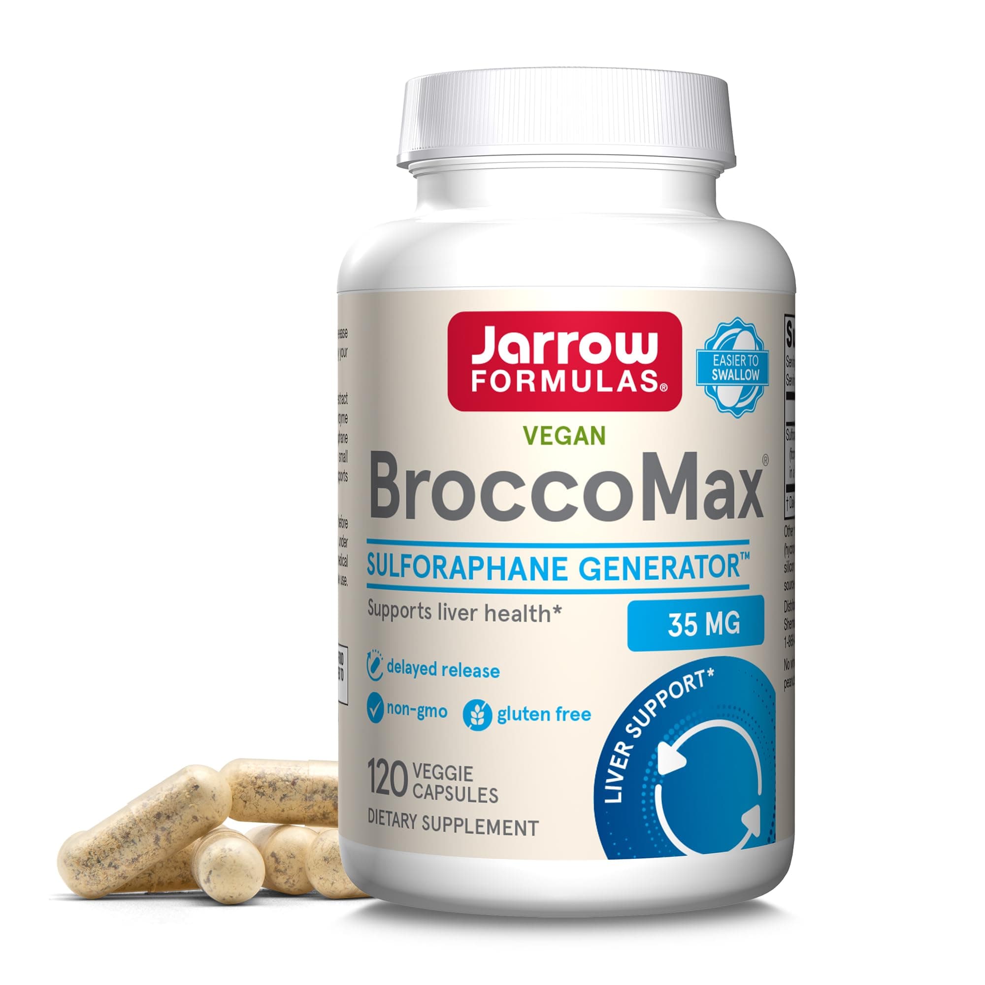 Jarrow Formulas BroccoMax Sulforaphane Generator 35 mg With Sulforaphane Glucosinolate and Myrosinase, Dietary Supplement for Liver Health Support, 120 Delayed Release Veggie Capsules, 60 Day Supply