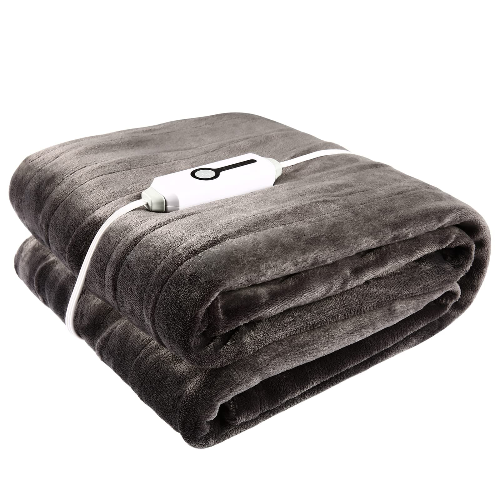 Electric Blanket Throw Size 50" x 60" Double Sided Flannel Heated Blanket Ultra-Soft Machine Washable, 4 Heating Settings & 3 Hours Auto Off with ETL Certified Warm Body for Home Use, Dark Grey